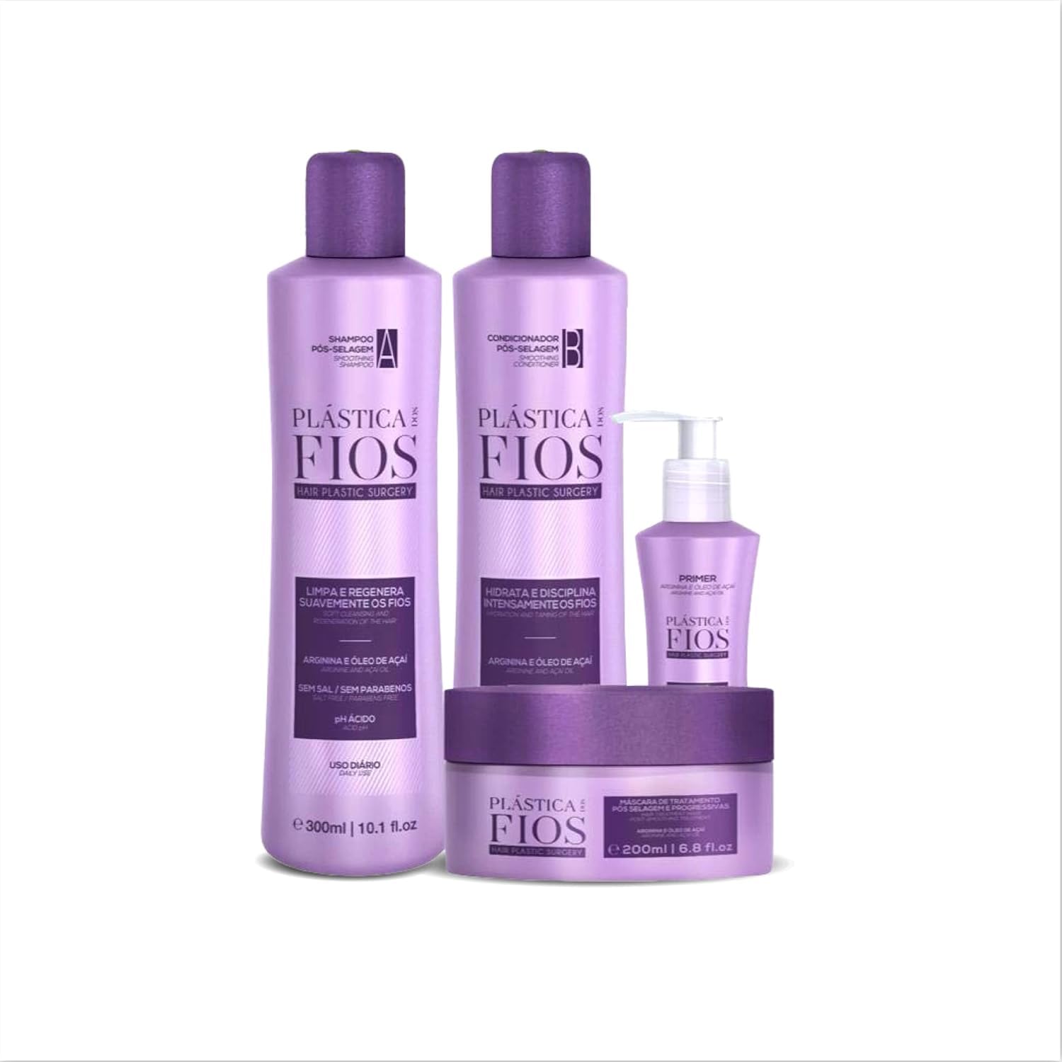 CADIVEU (Set of 4) Home Care Line - Plastica Dos Fios Keratin Hair Smoothing Set: Shampoo, Conditioner, Hair Treatment Mask, Hai