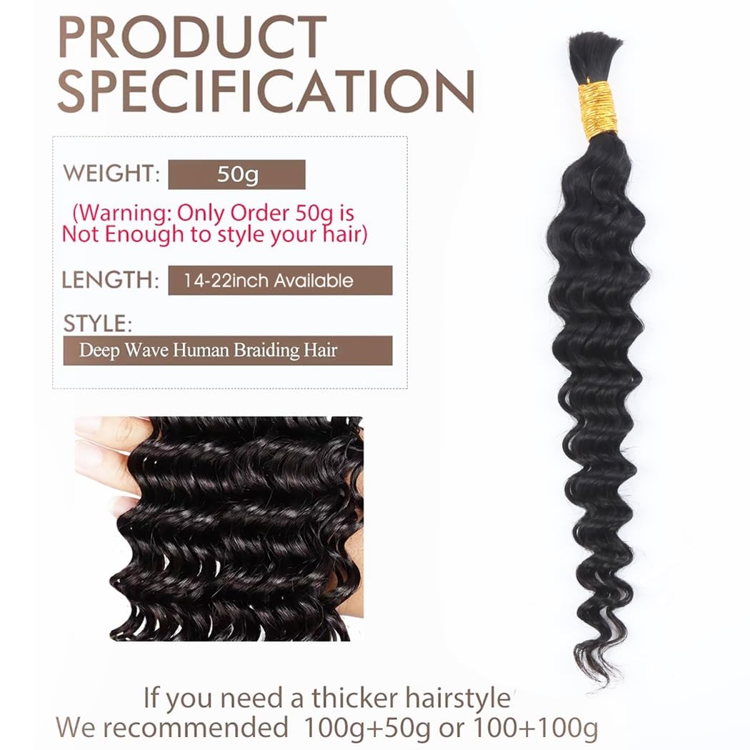 Odir 20 Inch Deep Wave Bulk Human Hair For Braiding No Weft 100% Unprocessed Brazilian Curly Braiding Human Hair Extensions Wet