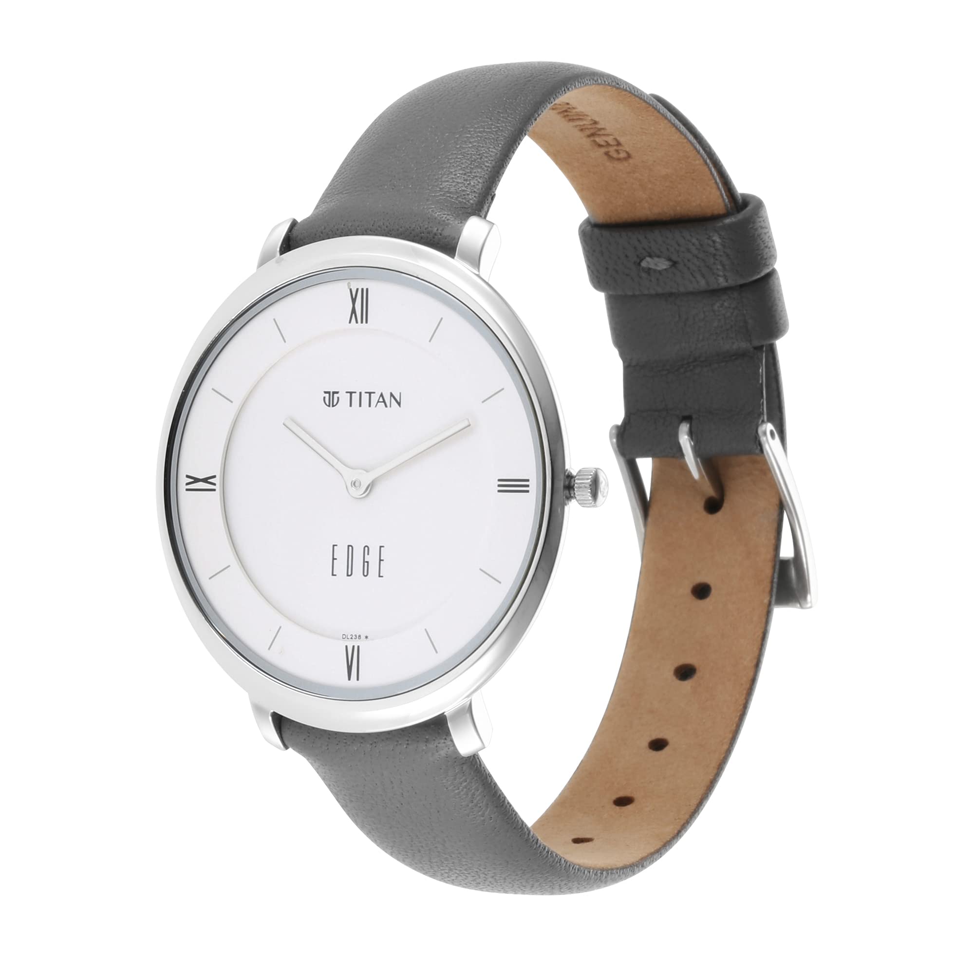 Titan Edge Analogue Black Dial Leather Strap Watch For Women-Ns2655Sl01, Black Strap