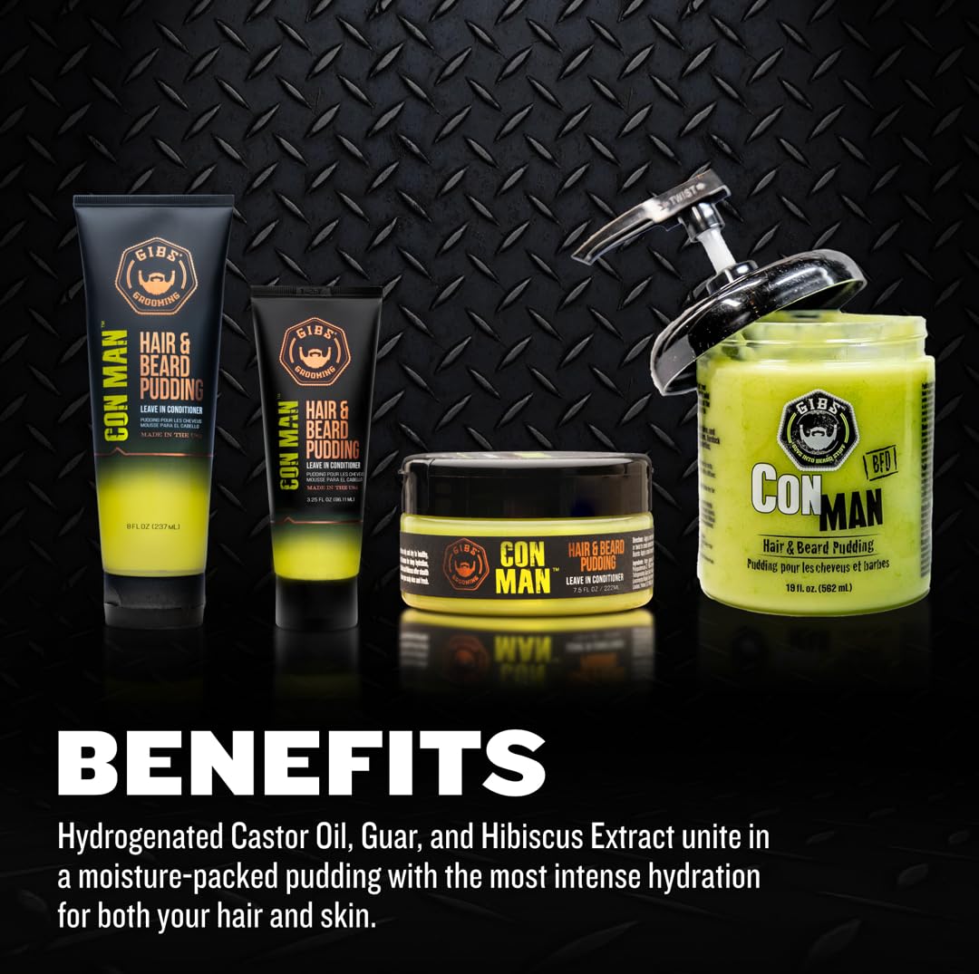 GIBS Con Man Hair & Beard Pudding - Leave-In Conditioner, Curl Definer,Green 7.5 Fl oz