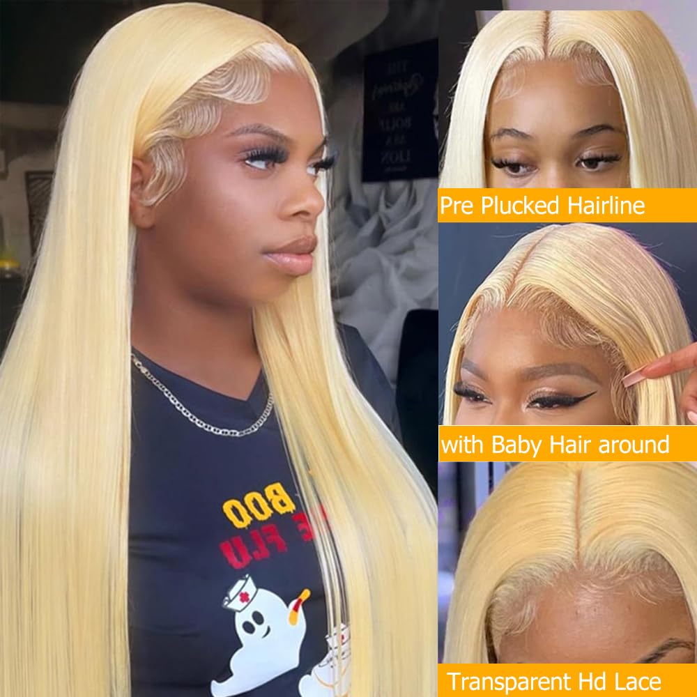Qthair 14A Russian Blonde #613 Transparent Hd Lace Frontal (16'',#613 Platinum Honey Blonde 13X4 Ear To Ear Lace Frontal) 100% P