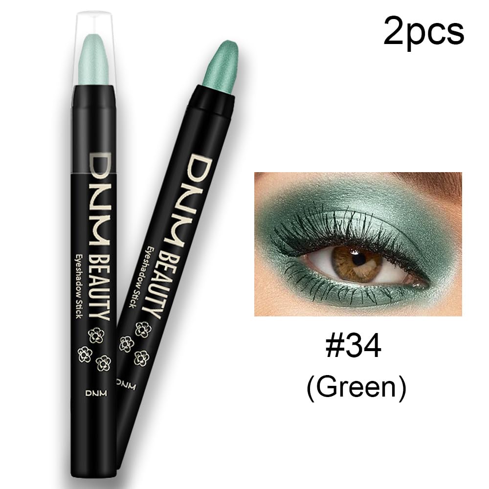 Kaely 2Pcs Cream Eyeshadow Sticks Set For Eyes Waterproof,Green Shimmer Eye Shadow Stick Pencil Pen Bulk Sombras En Crema Para O