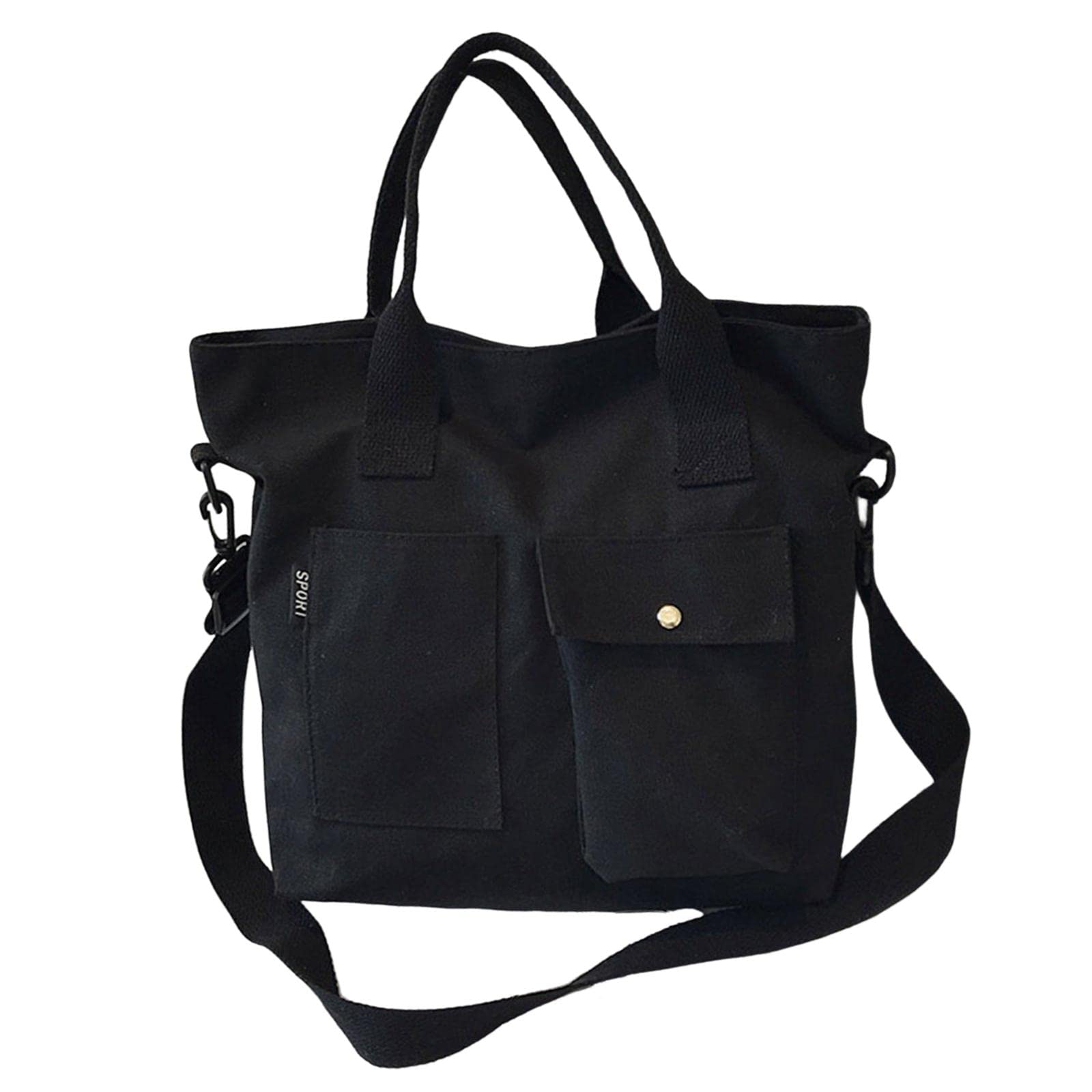 Calandis Canvas Tote Bag Snap Fastener Closure Handbag For Office Leisure School Black | Womens Handbags & Bags