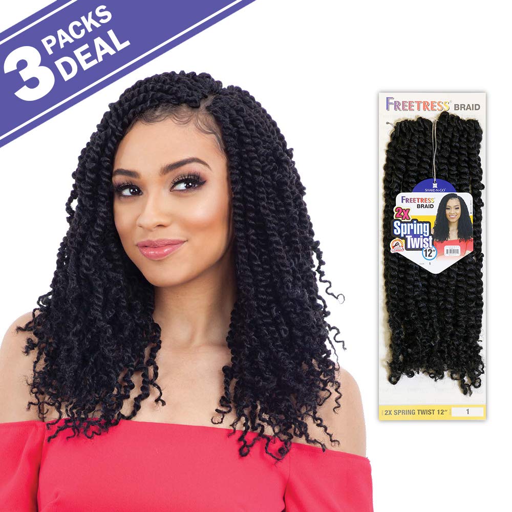 Multi Pack Deals! Freetress Crochet Braids 2X Spring Twist 12'' (3-Pack, Cherrywine)