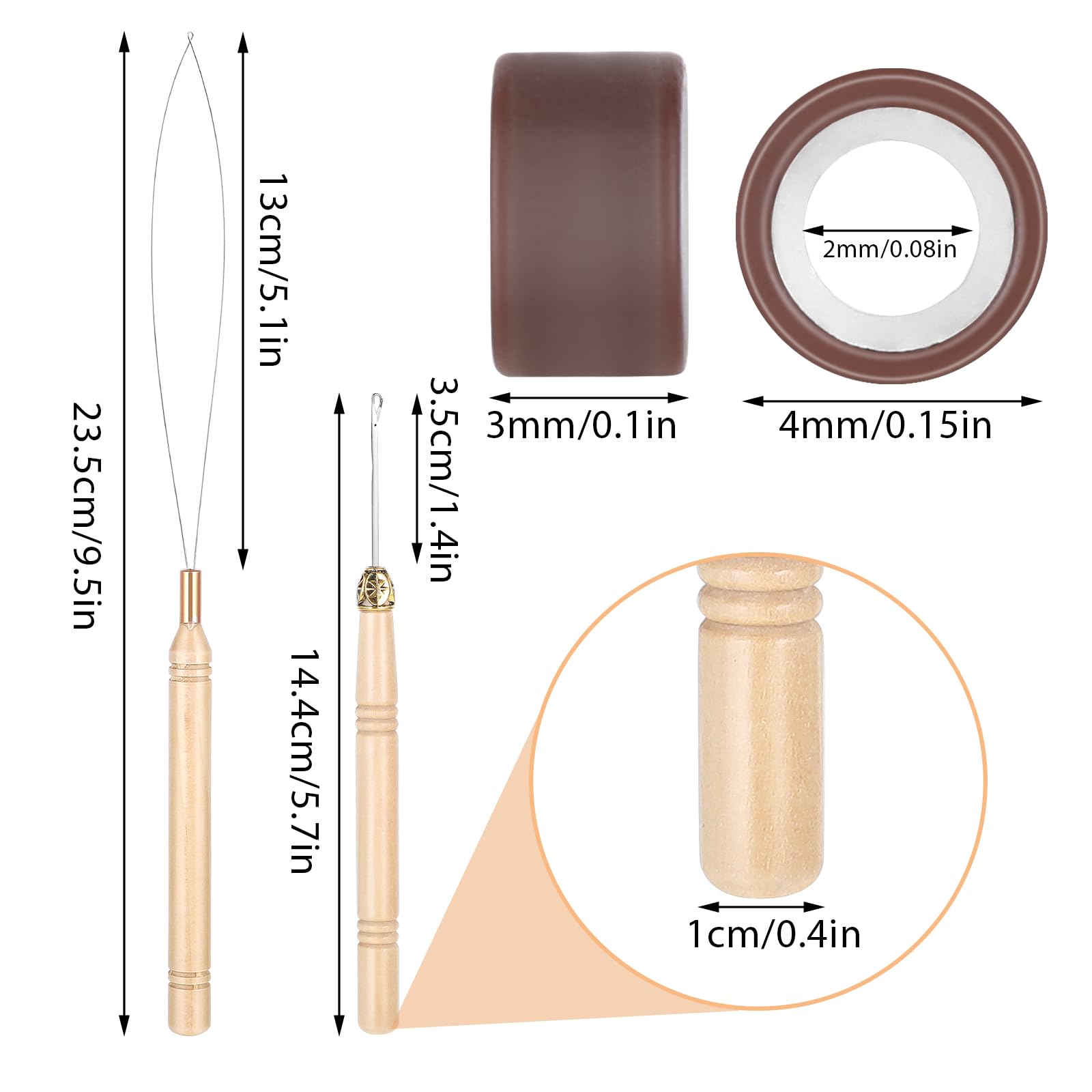 200Pcs Hair Extentions Beads 4Mm Silicone Lined Micro Beads With Pulling Hook Needle, Bead Device Tool Kits For Hair Extensions(