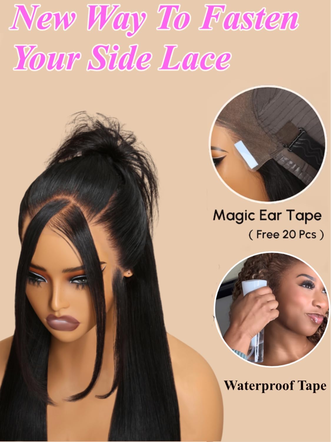 Unice Pre Everything Glueless Wigs Human Hair Pre Plucked Pre Cut With Ear Tape Yaki Straight 13X4 Lace Front Wigs Human Hair Bl