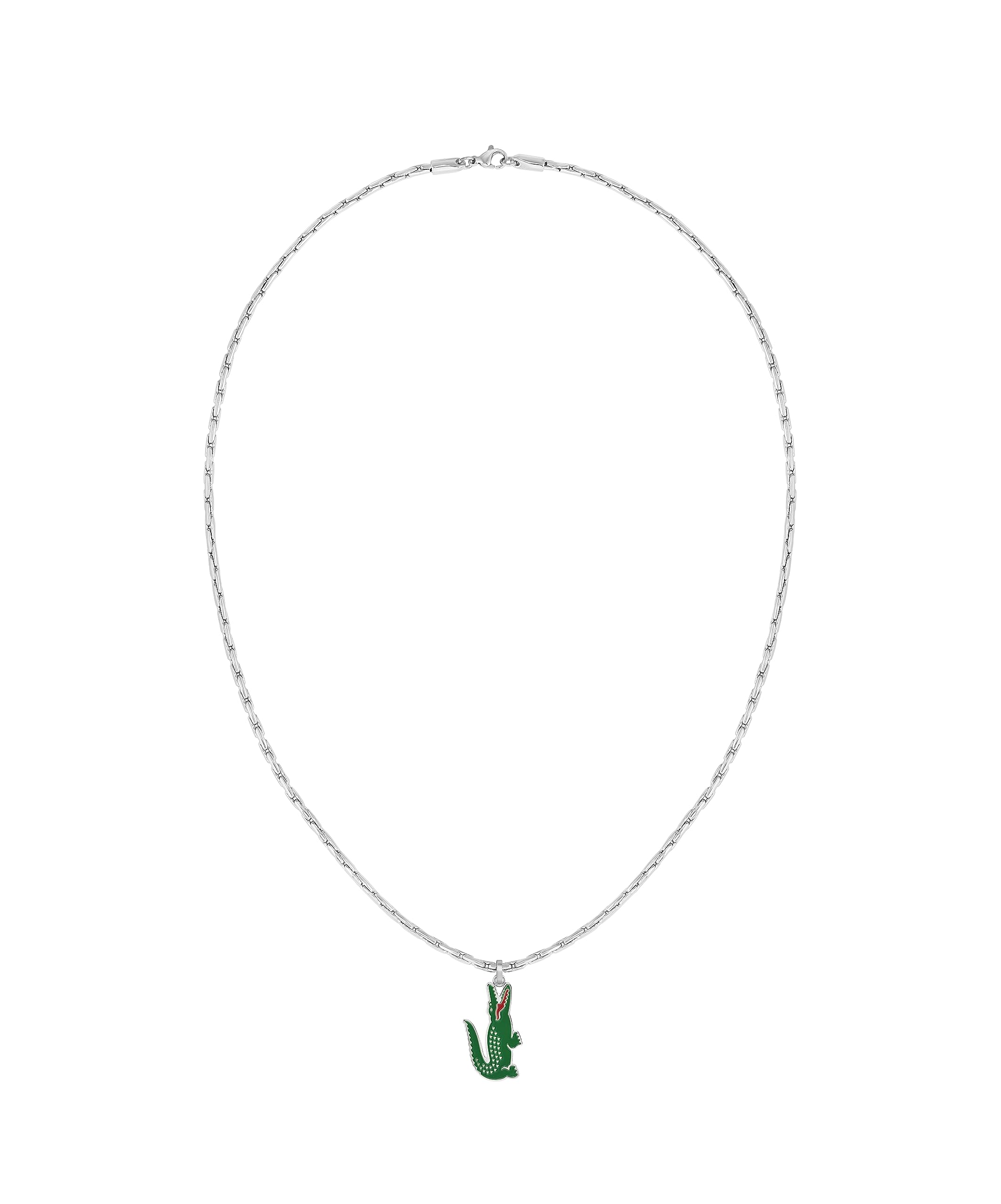 Lacoste Mens Arthor Jewelry Necklace, Stainless Steel, Rectangular Box Chain Necklace, Reversible Pendant, Fashionable