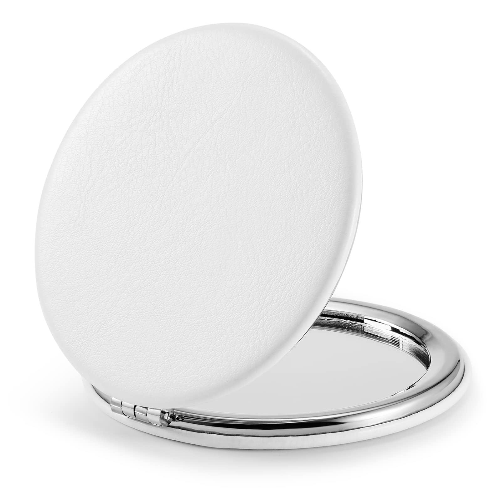 Getinbulk Compact Mirror,Double-Sided Makeup Small Mirror For Purse With 1X/3X Magnification Pu Leather (White, 2.8'')