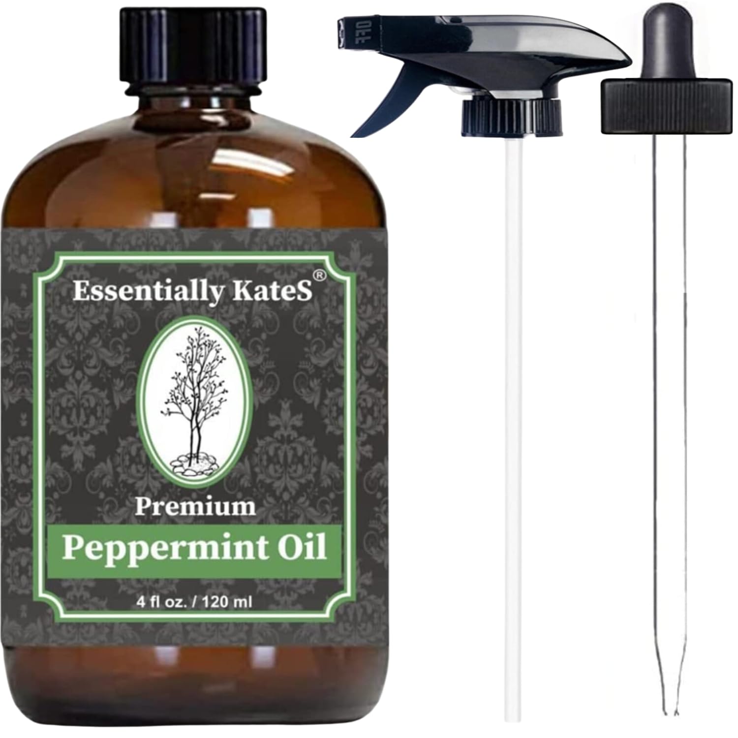 Essentially Kates Peppermint Essential Oil 4 Fl. Oz - Mentha Piperita - 100% Pure Natural And Therapeutic Grade - Diffuser, Skin