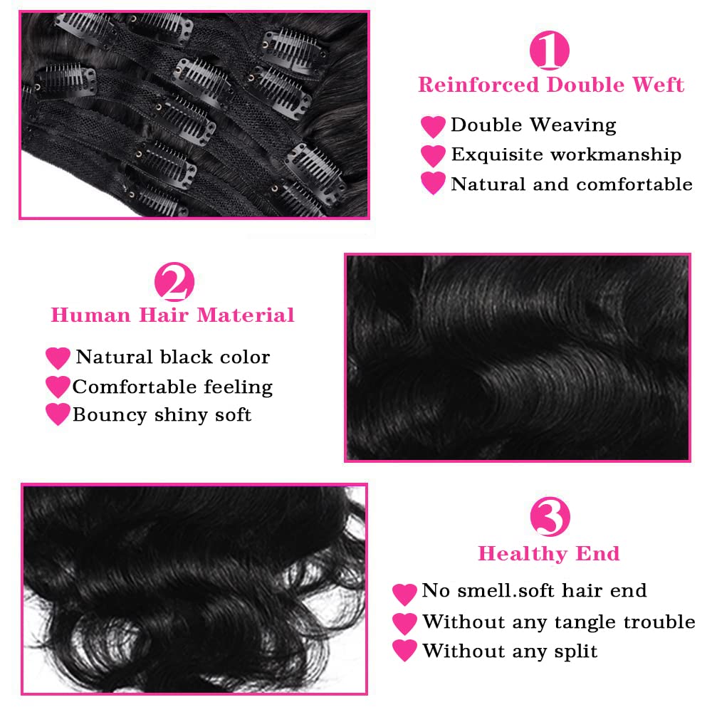 Body Wave Brazilian Clip in Hair Extensions Human Hair 8Pcs Remy Hair Extensions Clip ins for Black Women with 18Clips 120g (18i