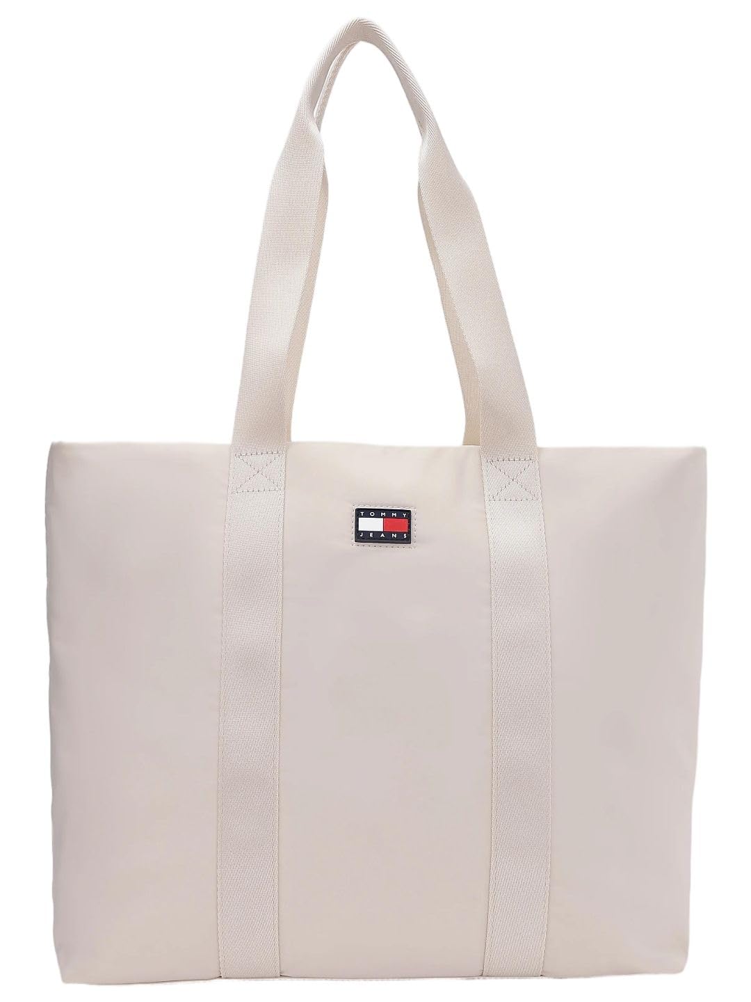 Tommy Hilfiger Solid Beige Polyester Tote Bag