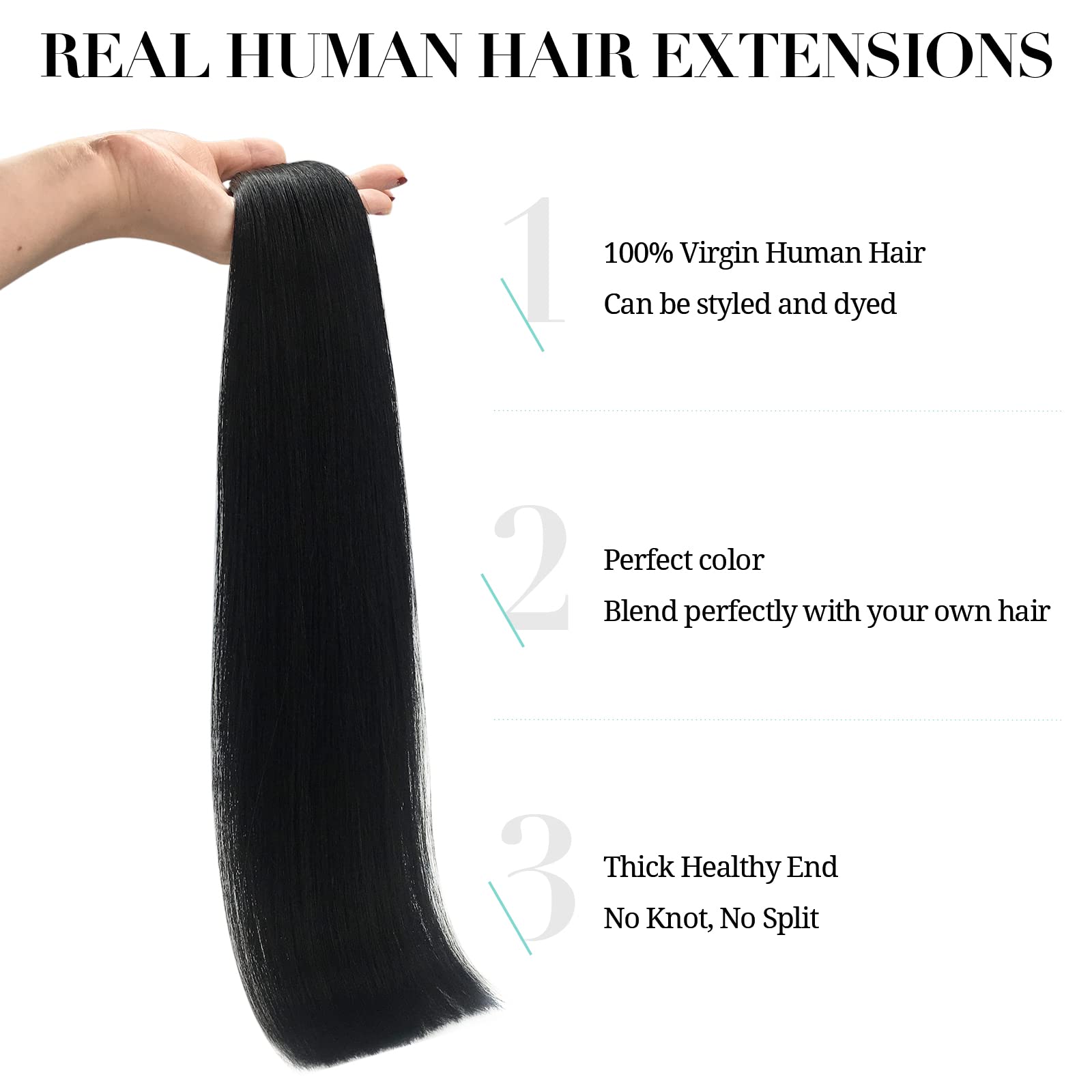 Doores Tape In Hair Extensions Human Hair, 18 Inch 50G 20Pcs Jet Black, Human Hair Extensions Tape In Remy Straight Hair Extensi
