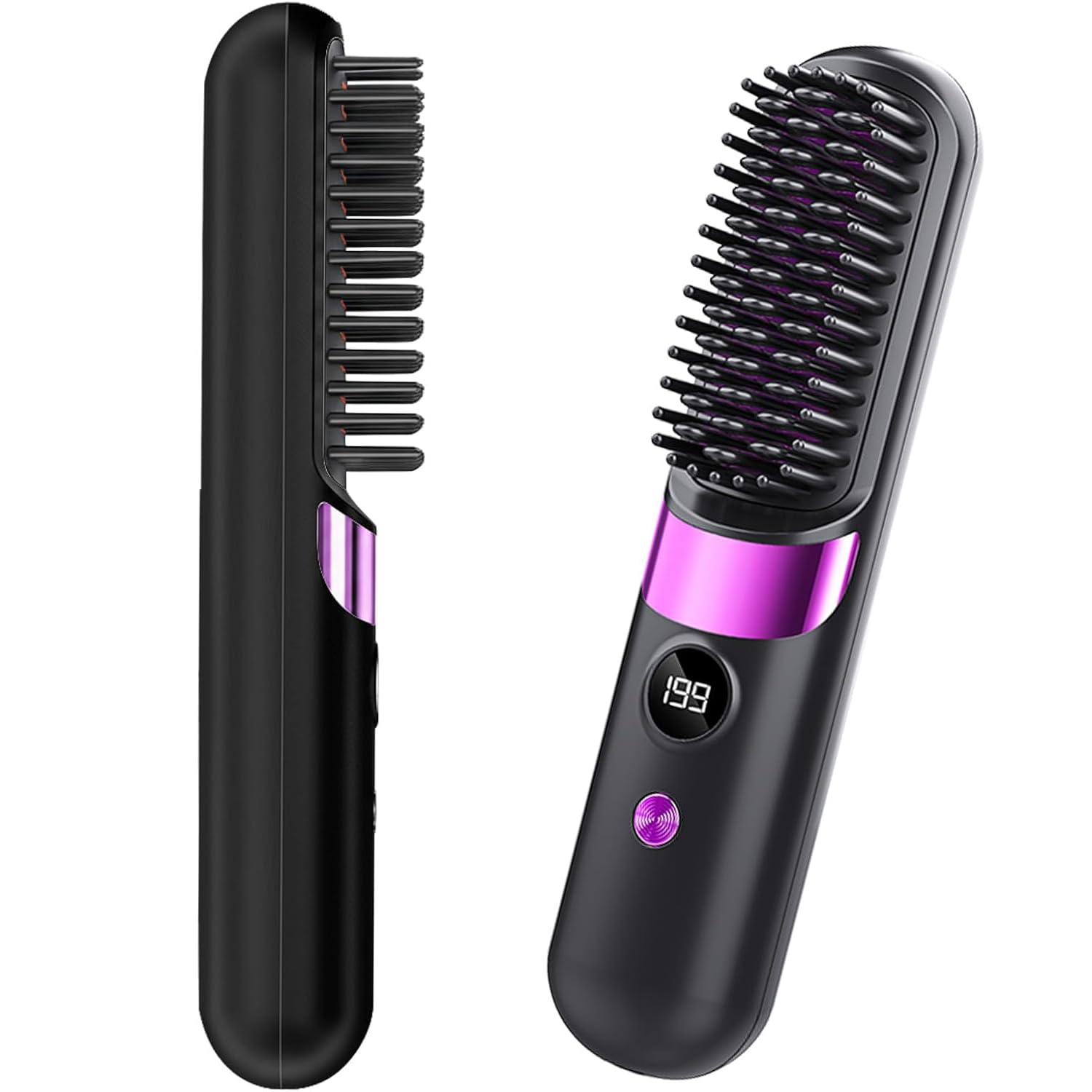 Go Brush Pro Cordless Hair Straightener Brush  Portable Rechargeable Ceramic Styling Brush with 4 Adjustable Heat Modes & LED D