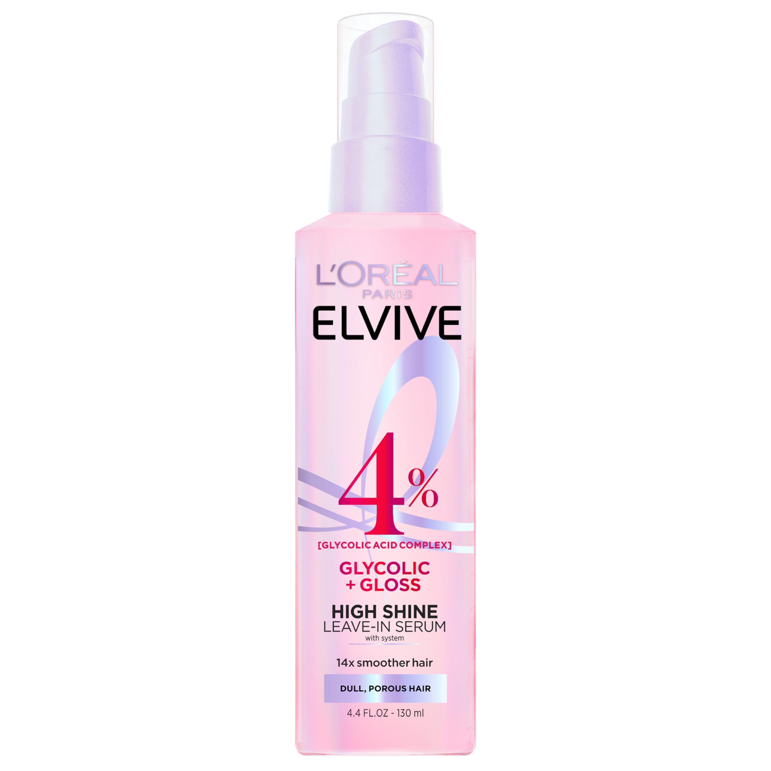 L'Oreal Paris Elvive Glycolic + Gloss High Shine Leave-In Hair Serum, Smooths Dull, Porous Hair Into High-Shine, Glossy Hair, 4.