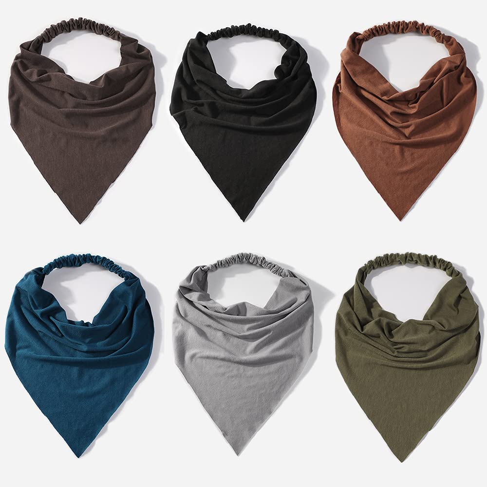 6 Pack Scarf Headband for Women - Elastic Large Boho Triangle Bandana Head Scarves with Clips Non Slip Solid Color Hair Kerchief