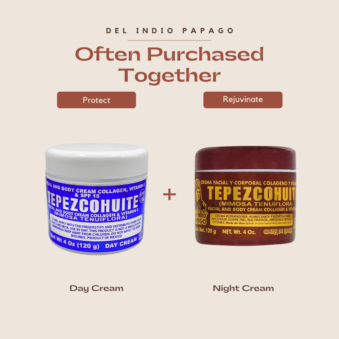 Del Indio Papago Tepezcohuite Night Cream - Tepezcohuite Cream from Mexico - Reduces Wrinkles, Renews Skin, Grease Free - JUMBO