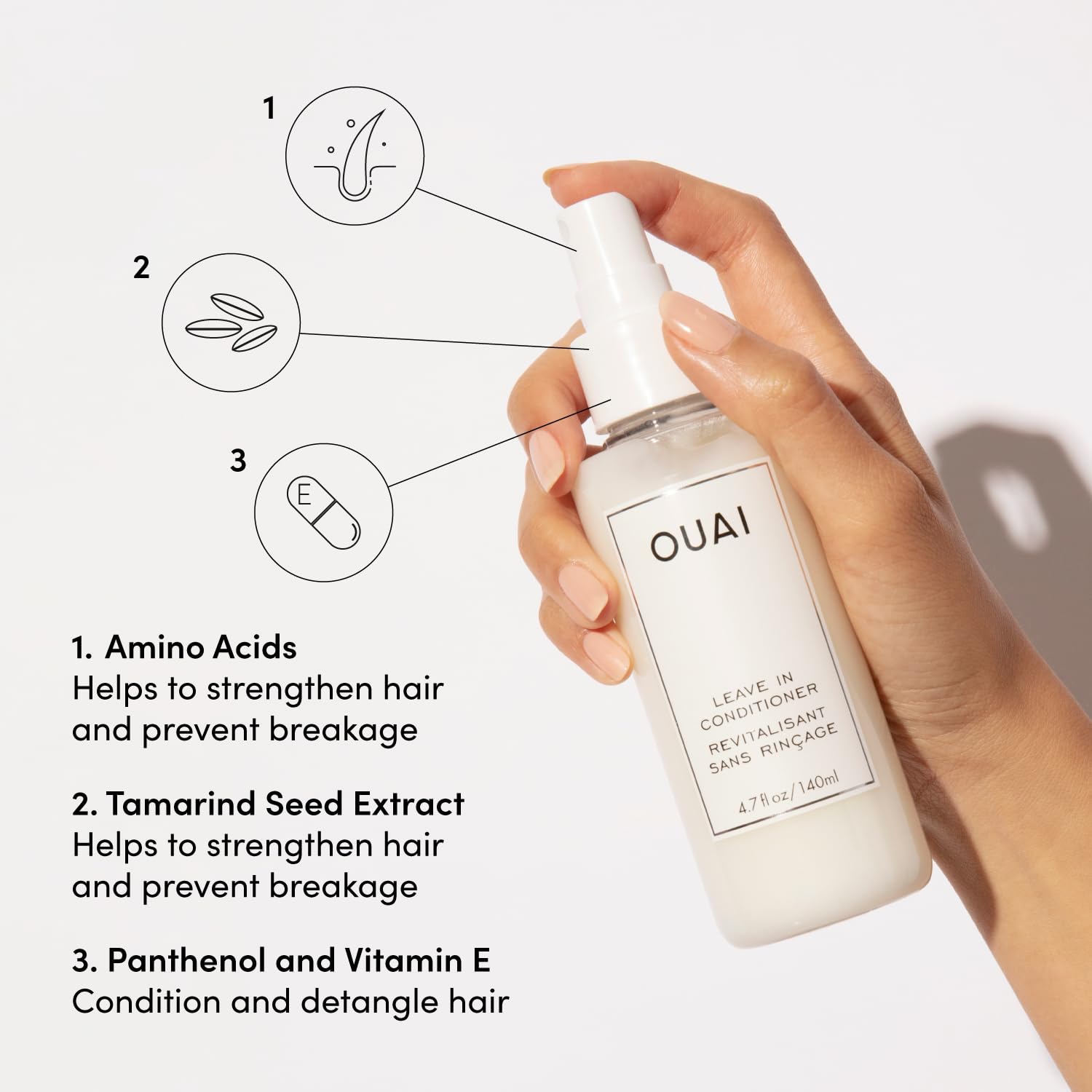 OUAI Leave In Conditioner & Heat Protectant Spray - Prime Hair for Style, Smooth Flyaways, Add Shine and Use as Detangling Spray