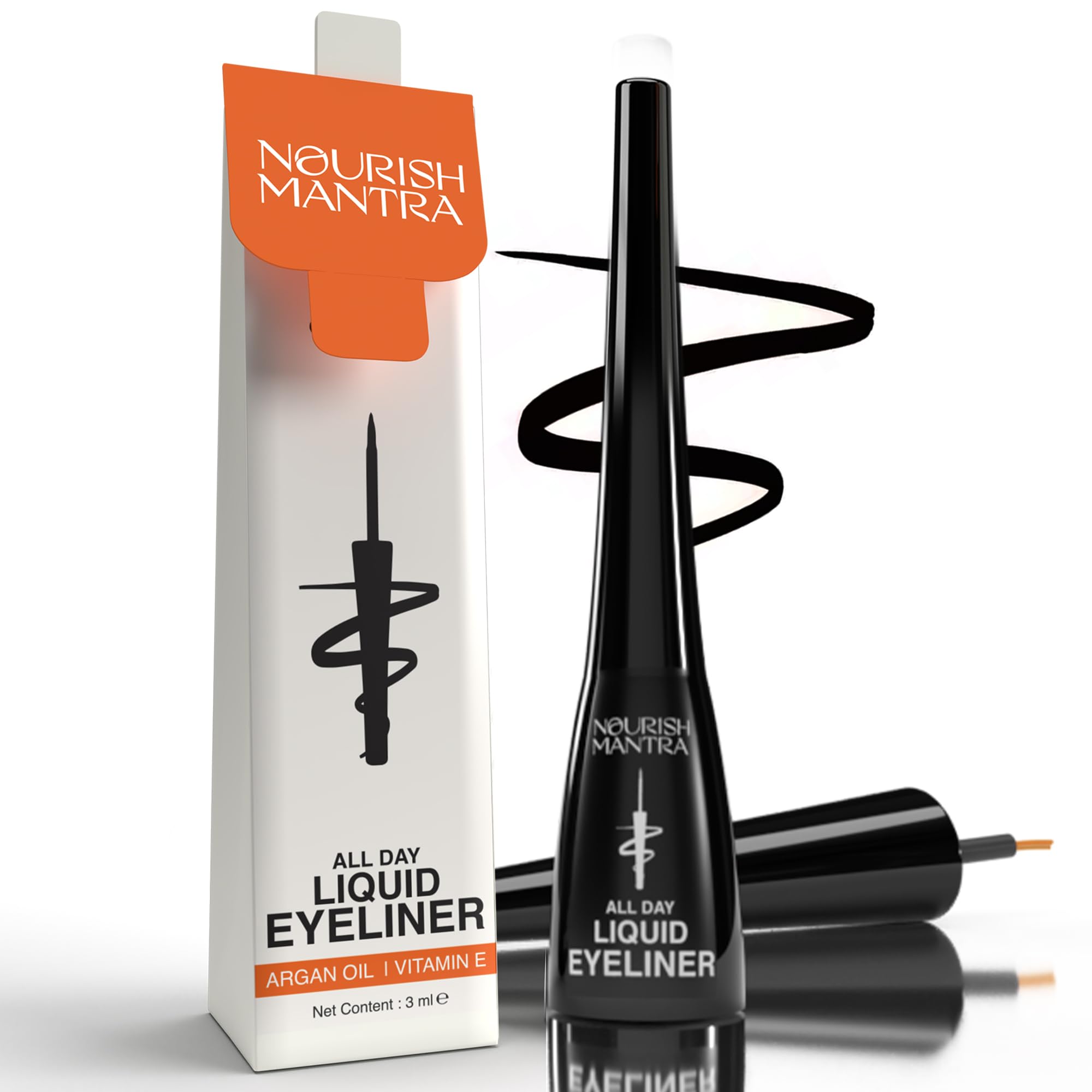Nourish Mantra All-Day Liquid Eyeliner 3Ml | Formulated With Argan Oil, Vitamin E & Glycerine | Intense Pigmentation | Smudge Pr