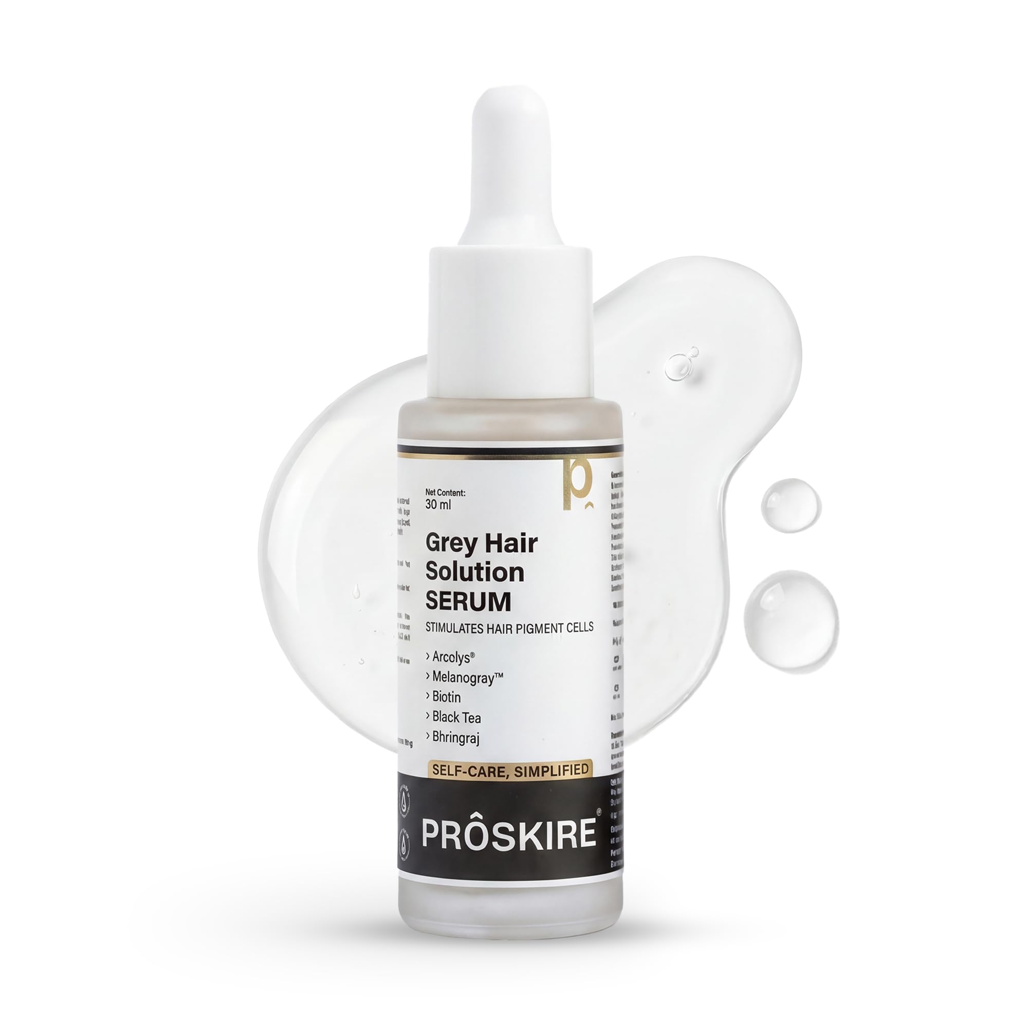 Proskire Grey Hair Solution Serum | Arcolys, Melanogray, Biotin, Black Tea & Bhringraj | Helps To Reduce Premature Greying & Whi