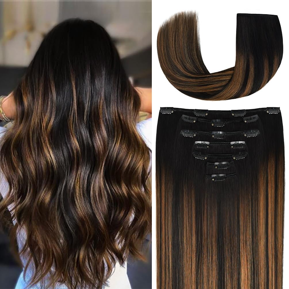 20 Inch Clip-In Hair Extensions Remy Human Hair For Women - Soft Handmade Real Human Hair Clip In Extensions, Straight, Thick, 1