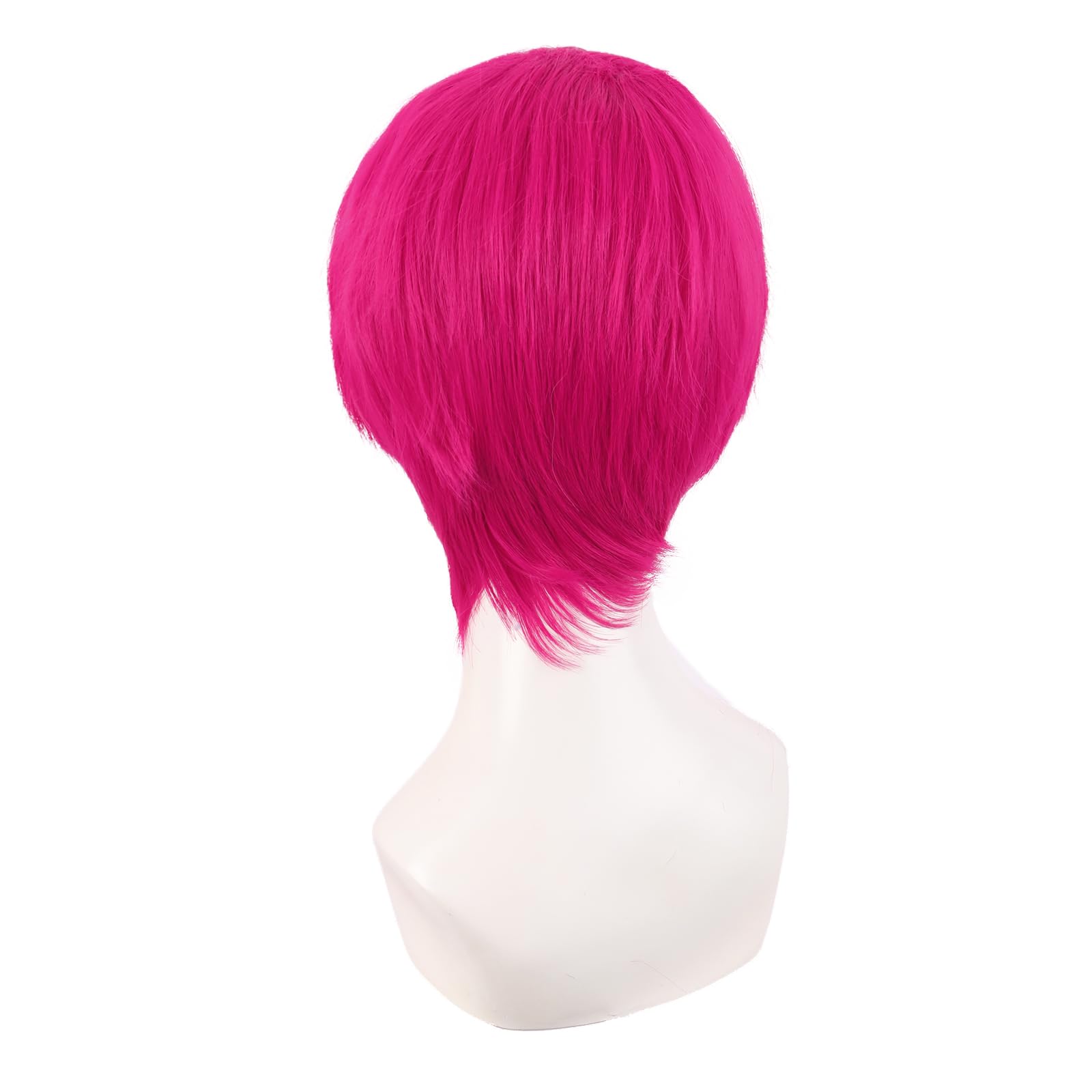 MapofBeauty 10 Inch/25 cm Side Bangs Fashion Men Short Curly Hair Cosplay Wig (Hot Pink)