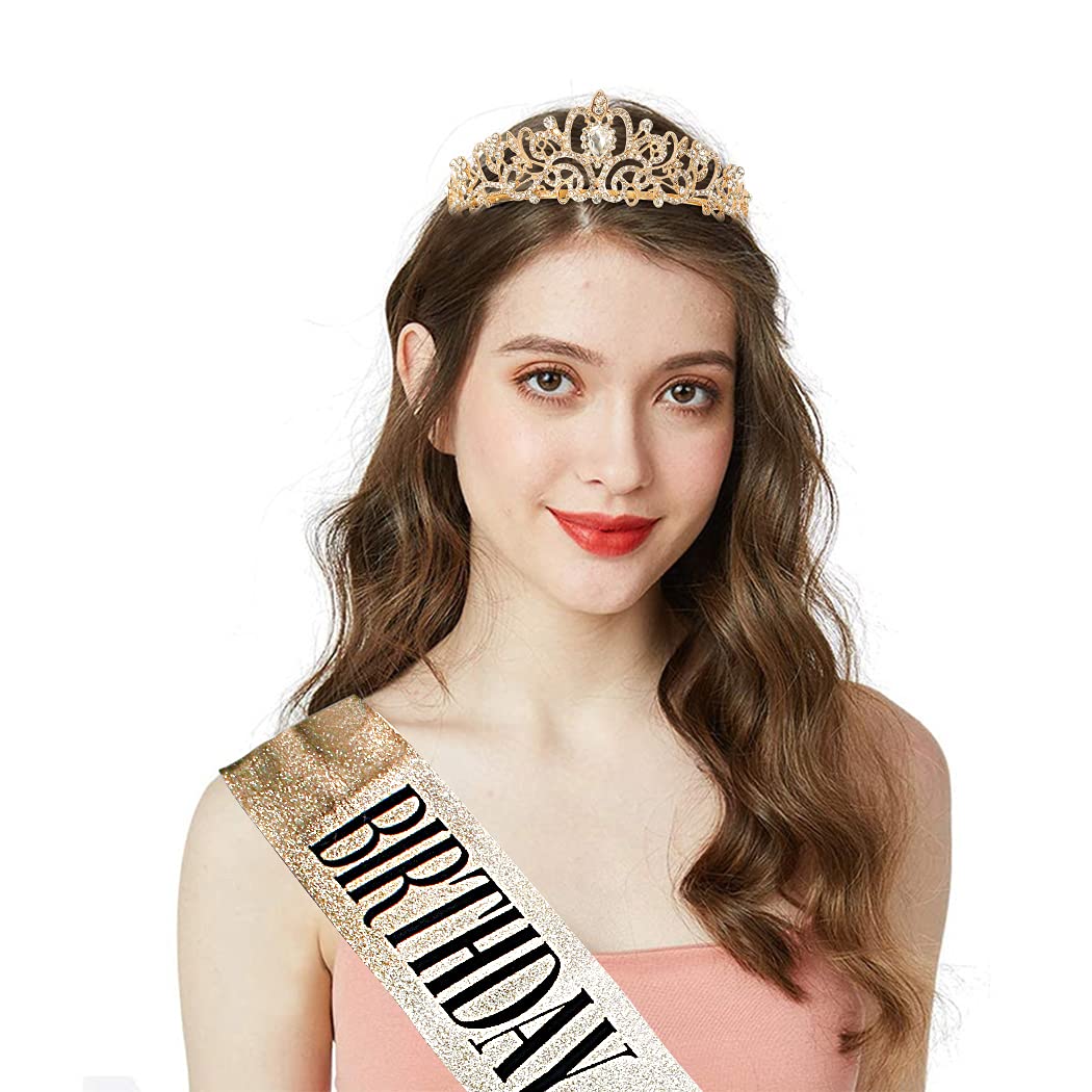'Birthday Queen'' Sash & Rhinestone Tiara Set COCIDE Silver Birthday Sash and Tiara for Women Birthday Decoration Kit Rhineston
