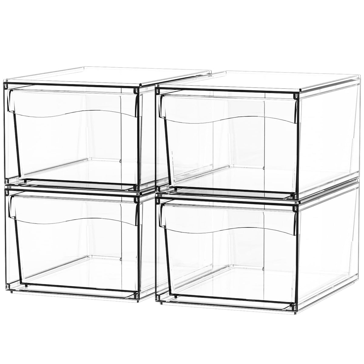 Cq Acrylic 4 Pack Stackable Storage Bins,Clear Organizing Containers,Acrylic Pull Out Drawers And Organizing Bins For Medicine O