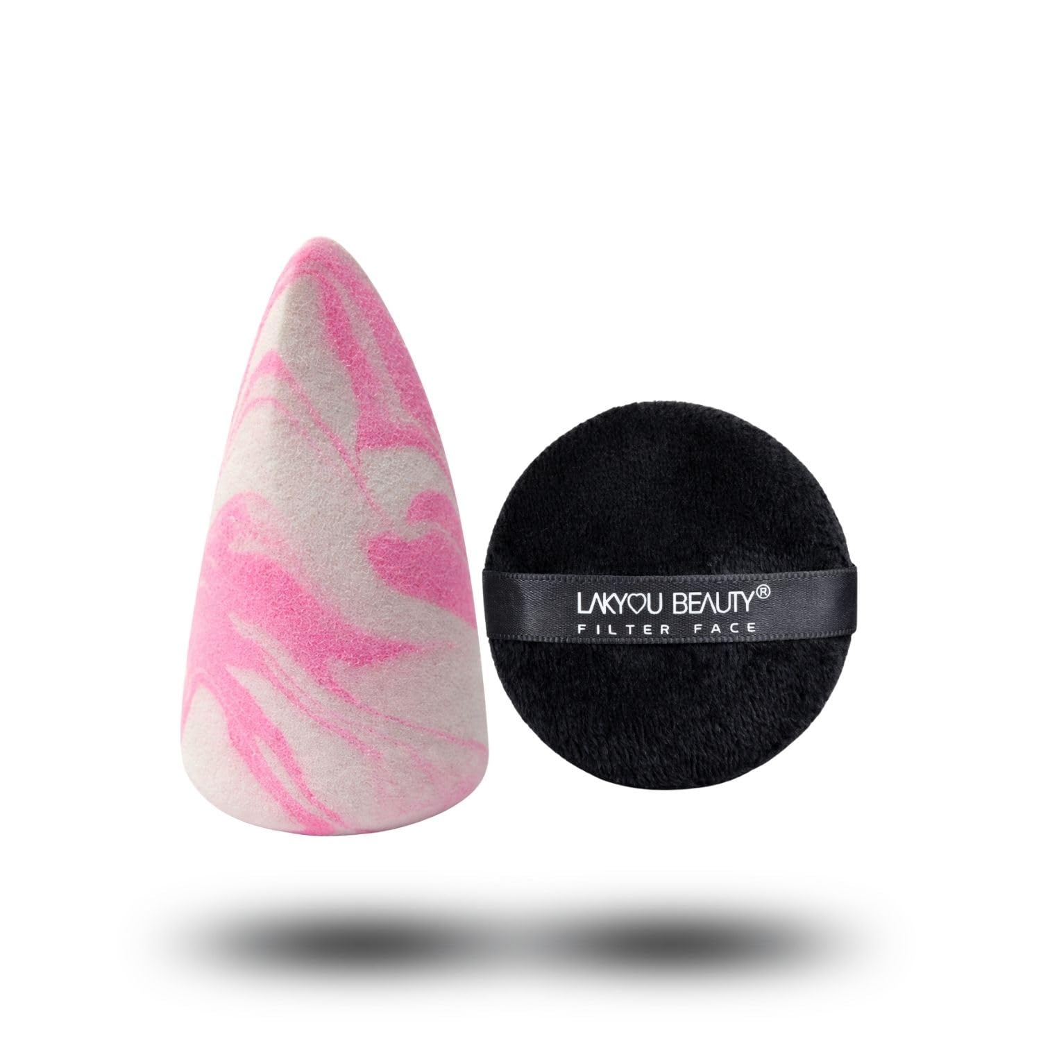 Lakyou Beauty Marble Air Blend Sponge & Round Filter Face Puff Combo  Soft Reusable Makeup Applicator Set [Blush & Eclipse]