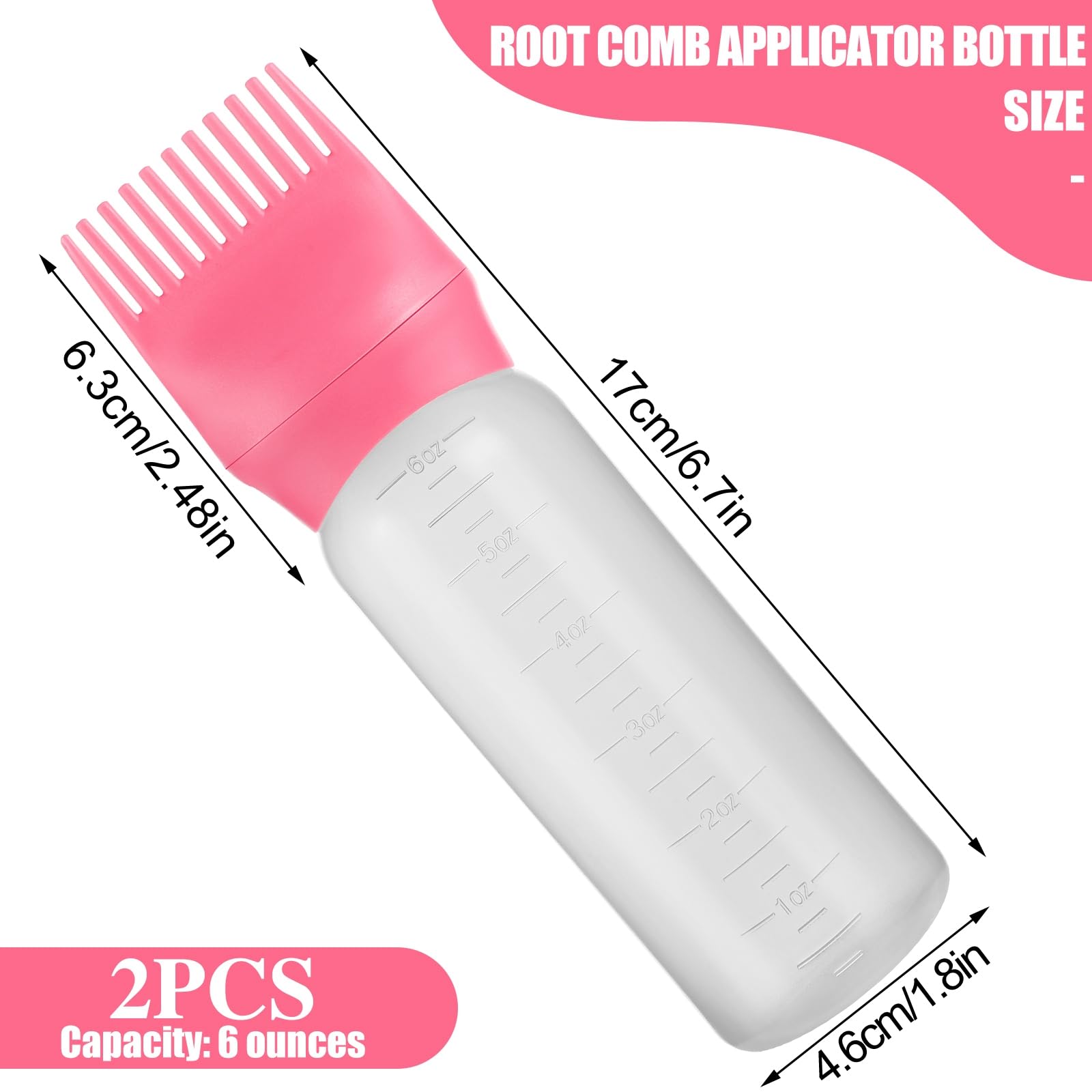 Pimoys Hair Oil Applicator Bottle 6 Ounce, 2 Pack Root Comb Applicator Bottle Hair Dye Oiling Applicator Brush With Graduated Sc