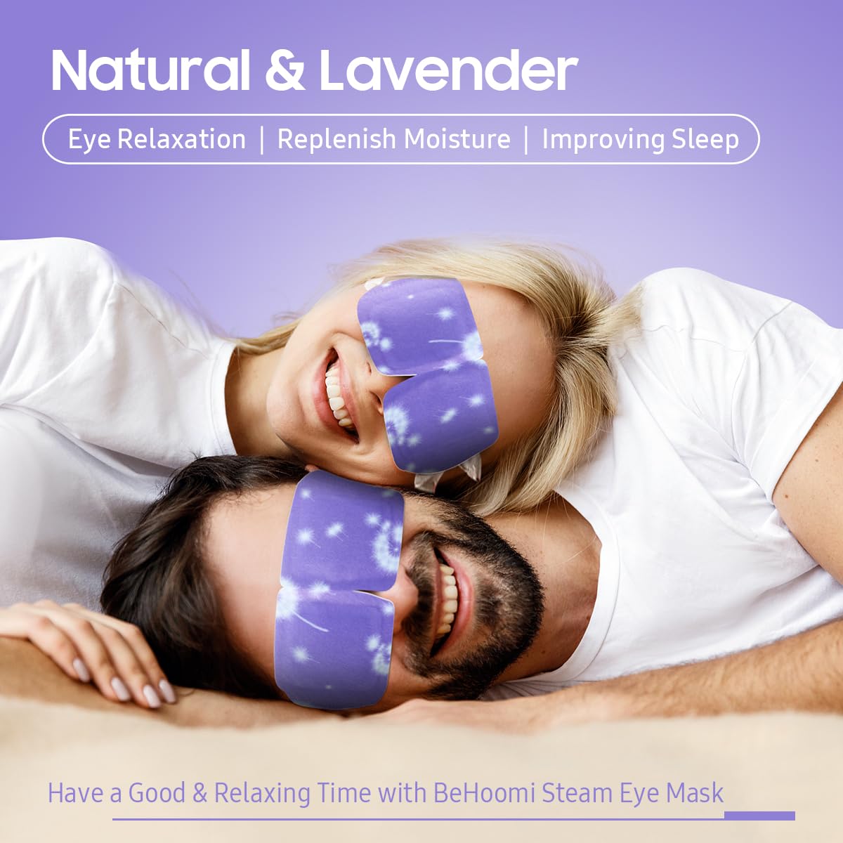 BeHoomi Steam Eye Mask - 10 Pack Heated Disposable SPA Warm Compress, Lavender Scent, Cotton, Travel Essentials & Relaxation Gifts