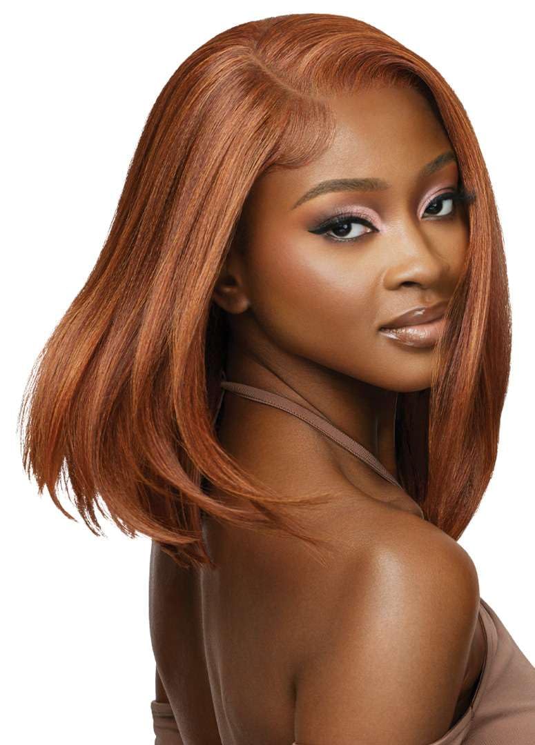 Outre - 5X5 Lace Closure Wig - Human Hair Blend - Natural Yaki 14 (JET BLACK 1)