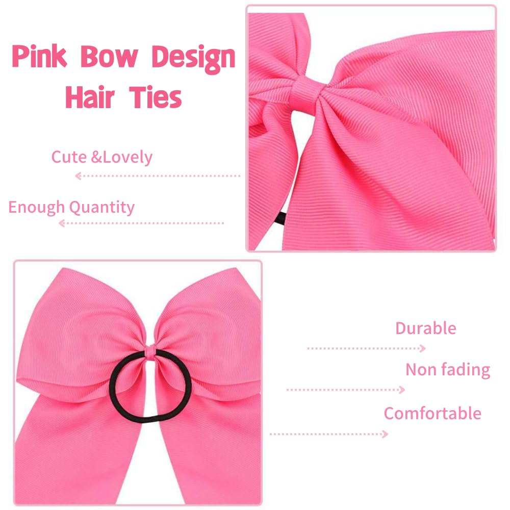 Pink Hair Bow Ties Breast Cancer Awareness Hair Bow Large Pink Cheer Bows Hair Tie Ribbon for Girls Ponytail Holder Elastic Band