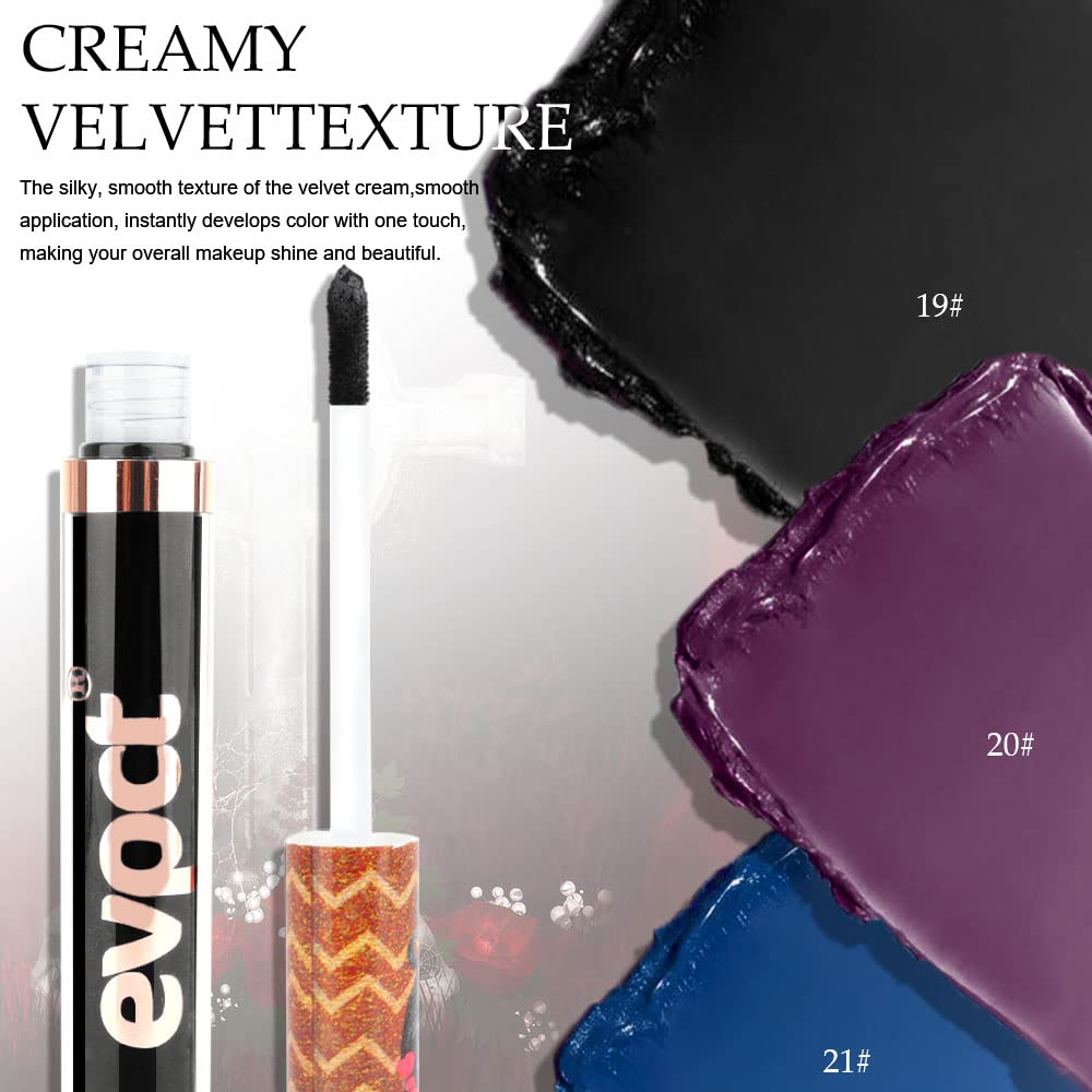 Evpct 3Pcs Dark Blue Black Purple Matte Liquid Lipsticks Matte Lip Gloss Stain Makeup Sets Smudge Proof, Skull Face 24 Hour Long
