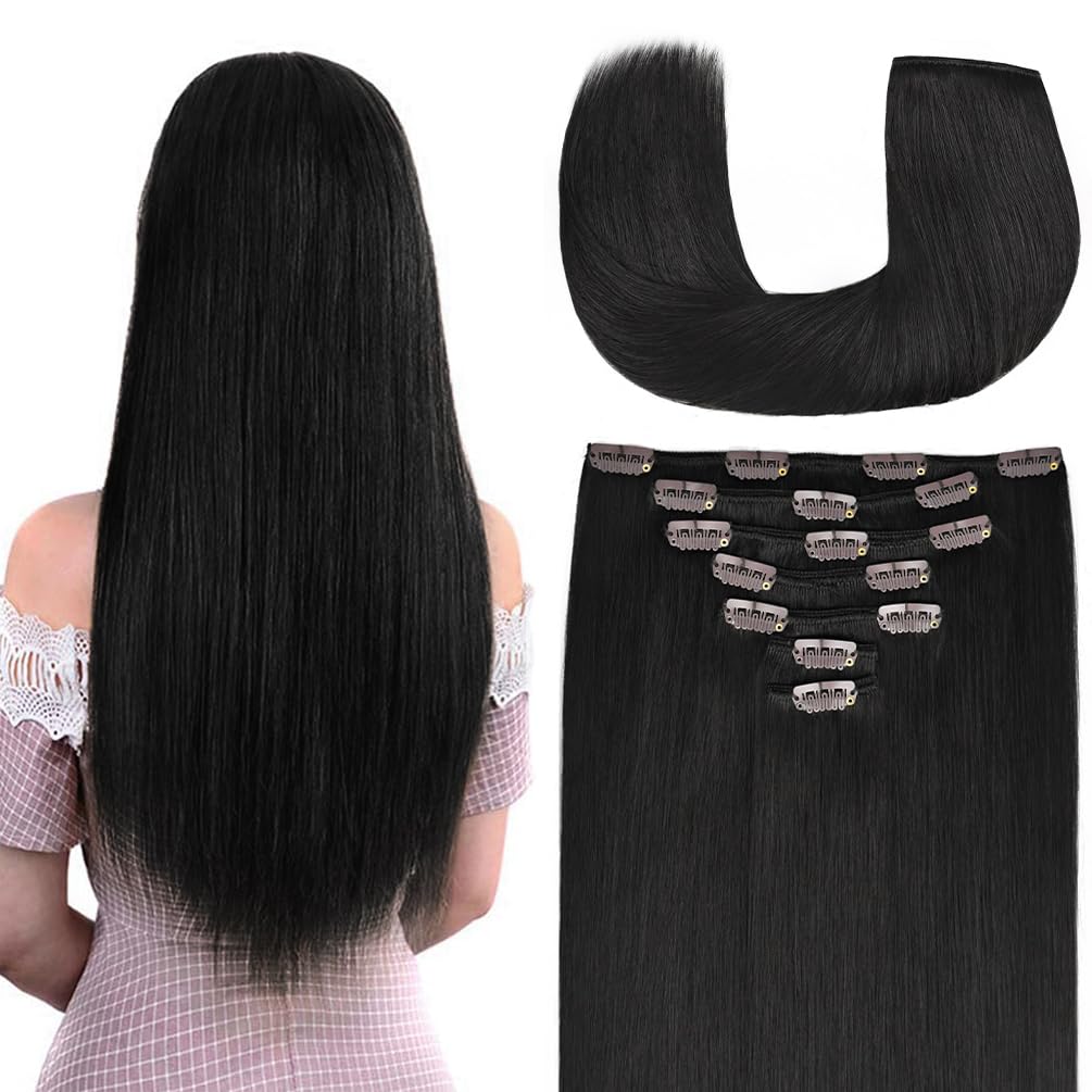 18 Inch Clip-In Hair Extensions Remy Human Hair For Women - Soft Handmade Real Human Hair Clip In Extensions, Straight, Thick, 1