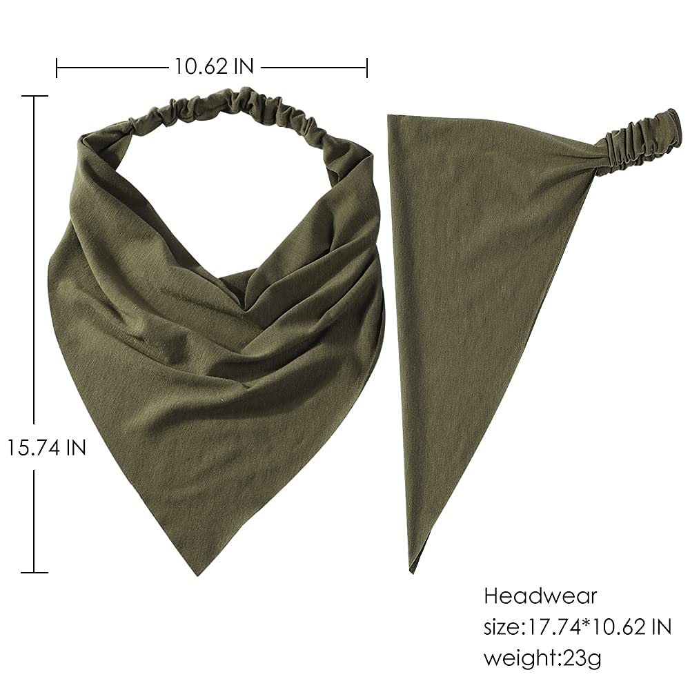 6 Pack Scarf Headband For Women - Elastic Large Boho Triangle Bandana Head Scarves With Clips Non Slip Solid Color Hair Kerchief