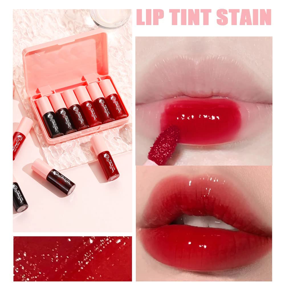 6 Colors Lip Tint Stain Set, Korean Velvet Lip Tint Watery Lip Stain Tint Moisturizing Mini Liquid Lipstick, Multi-Use Lip And C