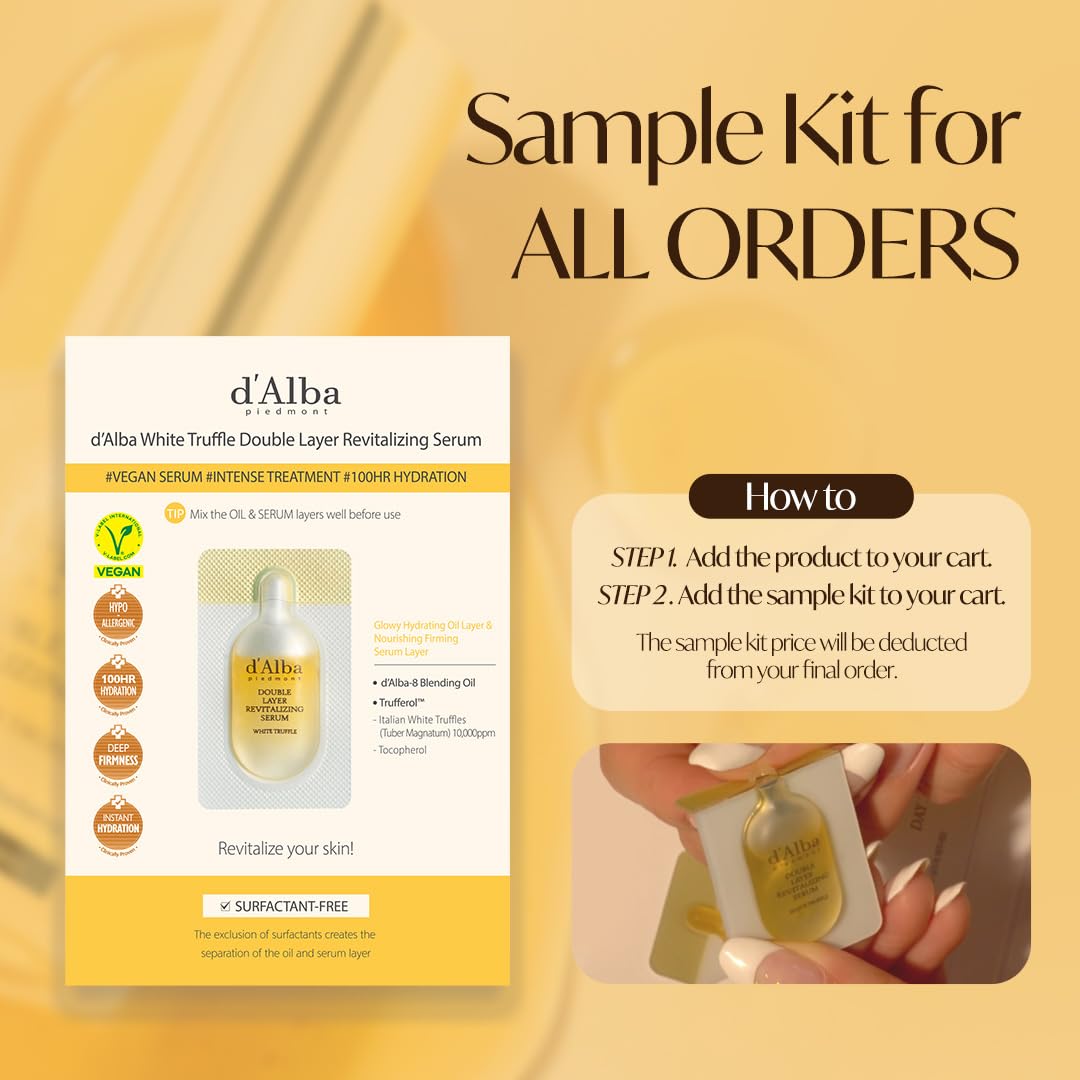 D'Alba Italian White Truffle Double Layer Revitalizing Serum, 100Hr Hydration Serum, 2 In 1 Double Solution Serum, Glow And Long