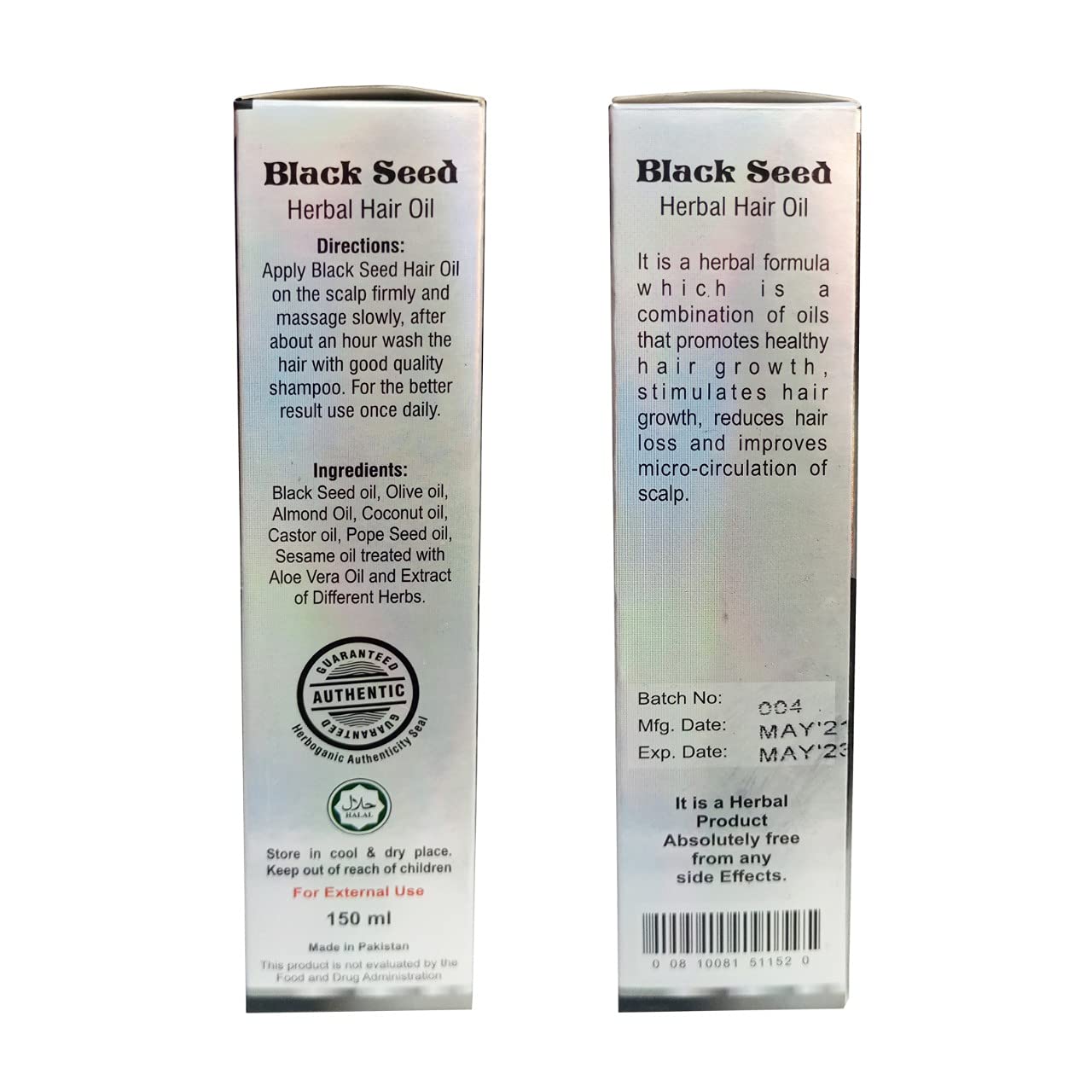 HERBOGANIC Black Seed Herbal Hair Oil | For Healthy, Stimulated Hair Growth | Reduces Hair Loss | Improve Scalp Circulation | 5
