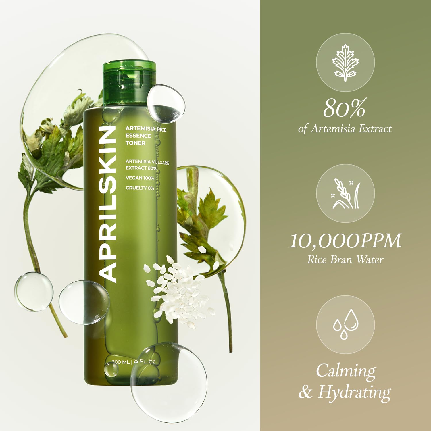 Aprilskin Artemisia Korean Rice Toner | 100% Korean Mugwort | Hydration Boost Facial Toner | Vegan, Cruelty Free, Low Ph, | No S