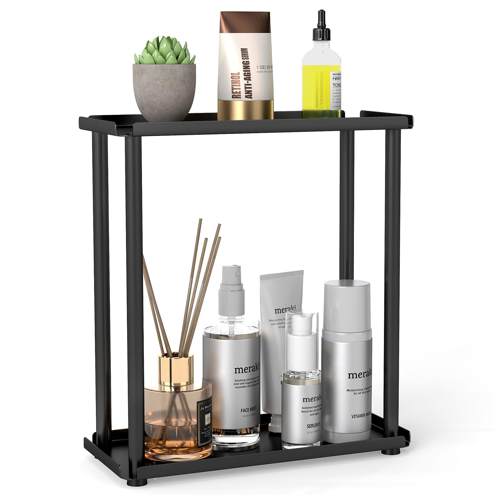 FWYH 2-Tier Metal Small Bathroom Makeup Organizer Vanity Countertop Skincare & Perfume Storage
