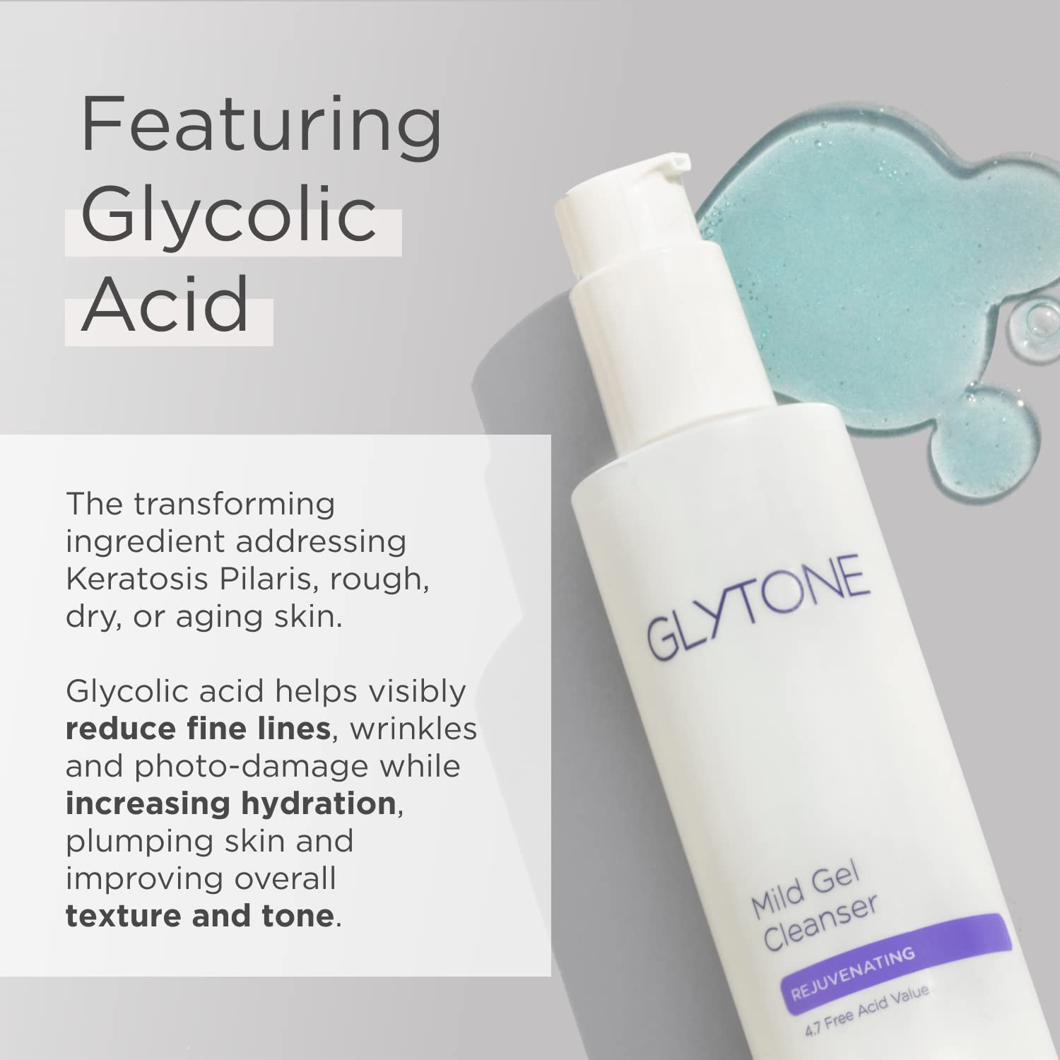 Glytone Mild Gel Exfoliating Cleanser, Pure Glycolic Acid Face Wash for Moisturizing & Rejuvenating Skin, Vegan & Fragrance-Free