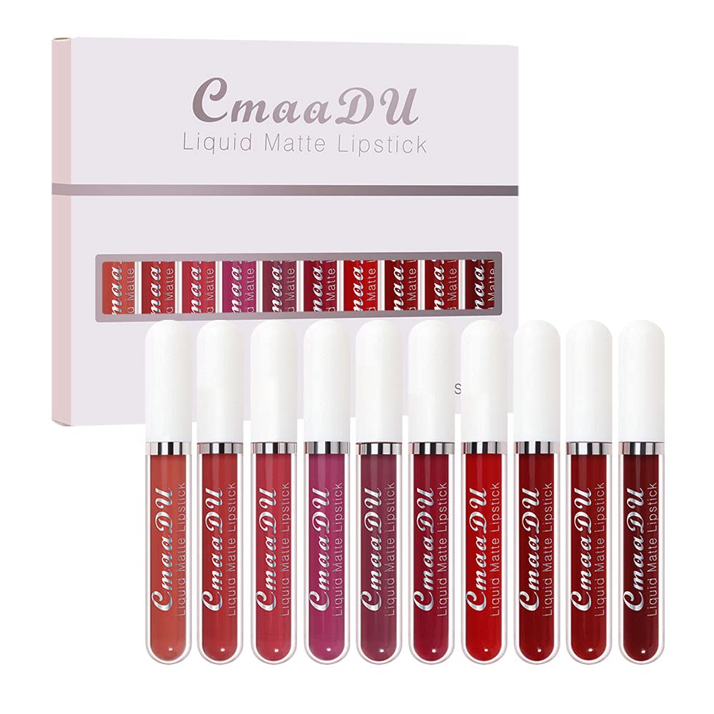 Evpct Cmaadu 10Pcs Liquid Matte Matt Lipstick Set For Black Women, Dark Deep Bright Ruby Sexy Brick Mauve Plum Red Violet Purple