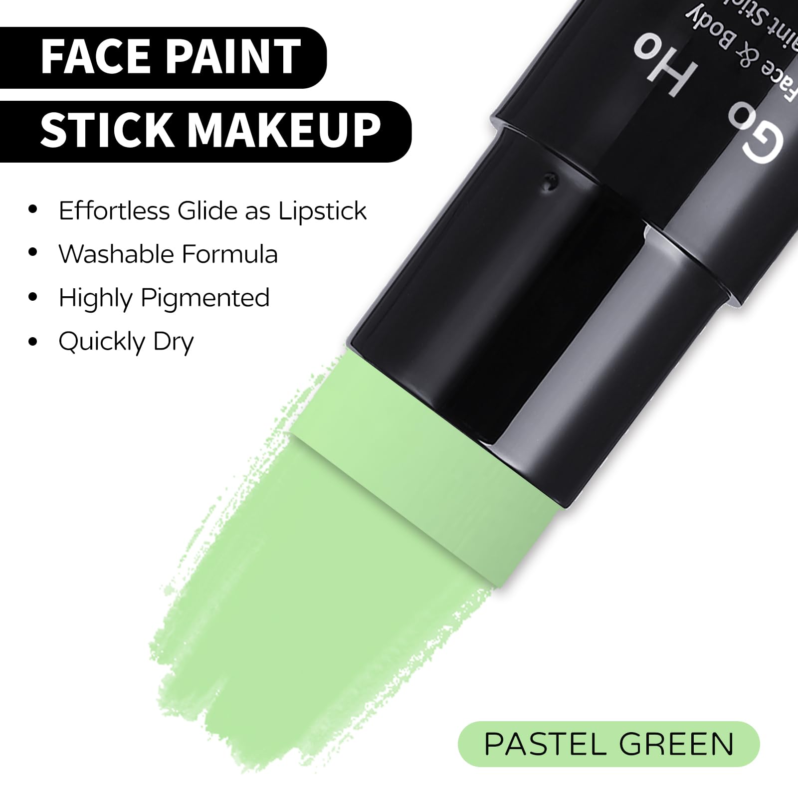 Go Ho Pastel Green Face Body Paint Stick,Water Based Washable Light Green Face Paint Stick,Non-Toxic Full-Coverage Cream Light G
