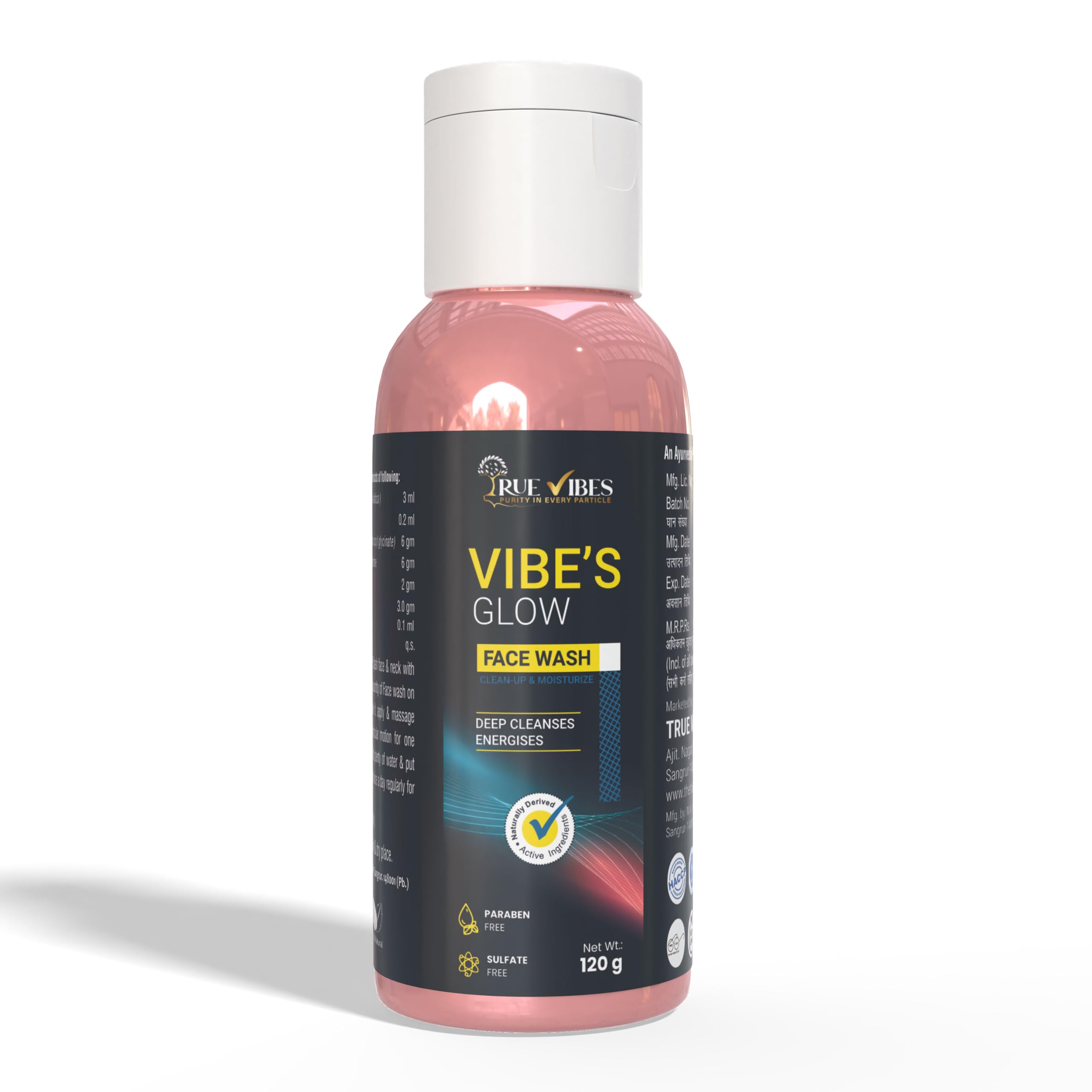 True Vibes Glow Ayurvedic Face Wash 120G | Cocoa, Aloe Vera, Turmeric & Neem Face Cleanser | Deep Cleansing, AntiAcne, Hydratin