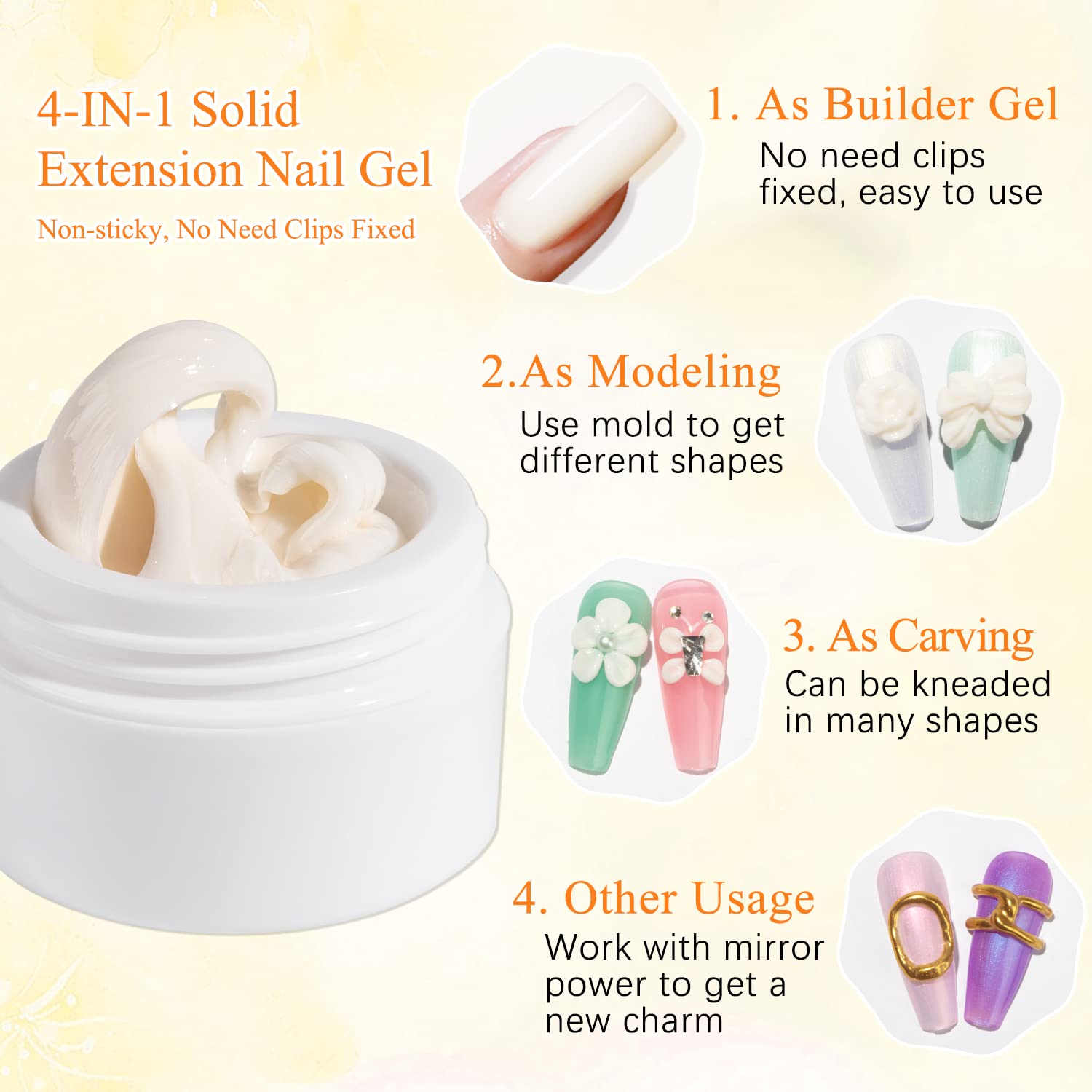 Mizhse Solid Builder Gel, Milky White Sculpting Gel Nail Extension Gel For Nail, Non-Sticky Hand Builder Gel 3D Nail Gel Carving
