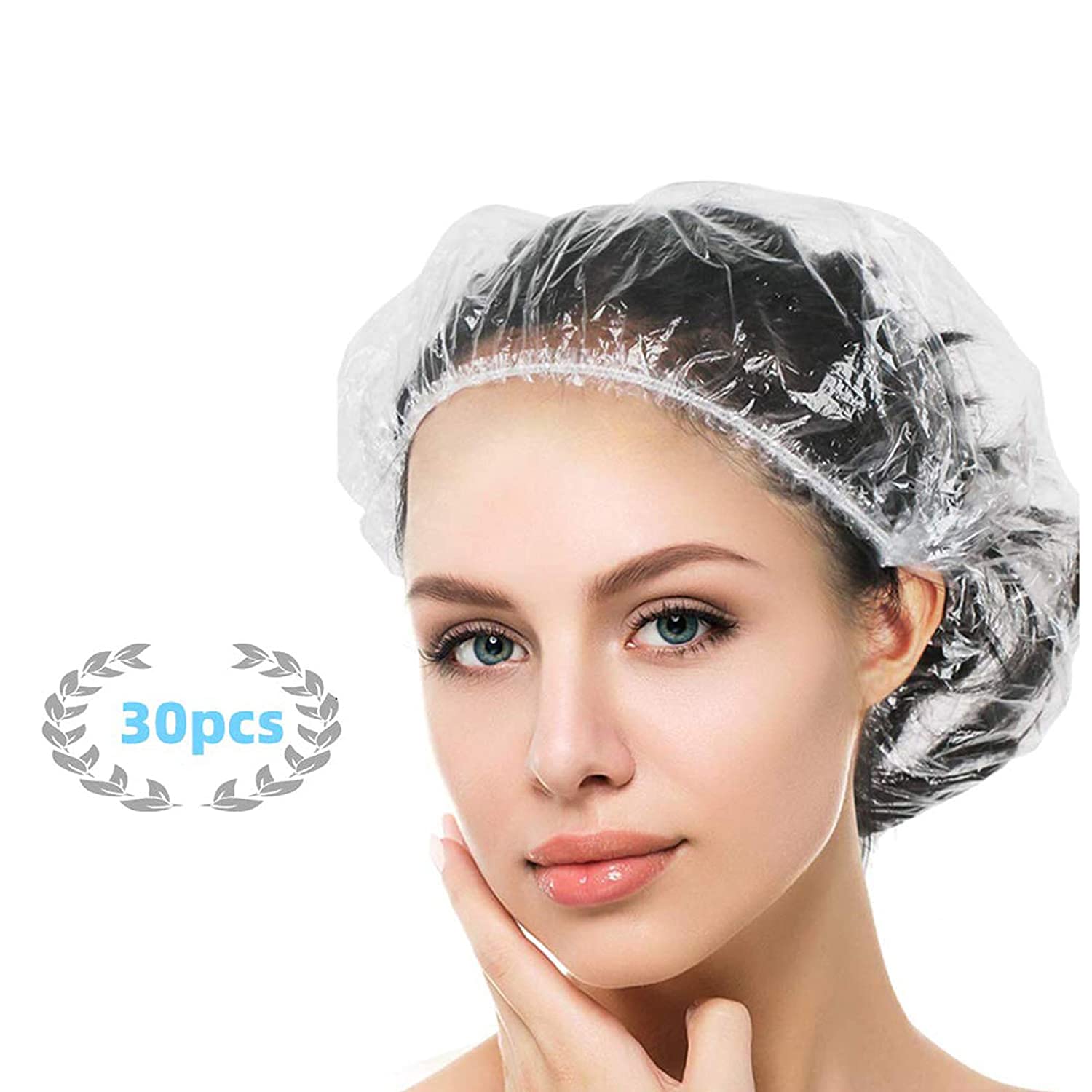 Yizijizi 30Pcs Disposable Shower Caps, Large Thick Clear Waterproof Shower Cap For Women, Large Size 205, Home Use, Spa, Hotel A