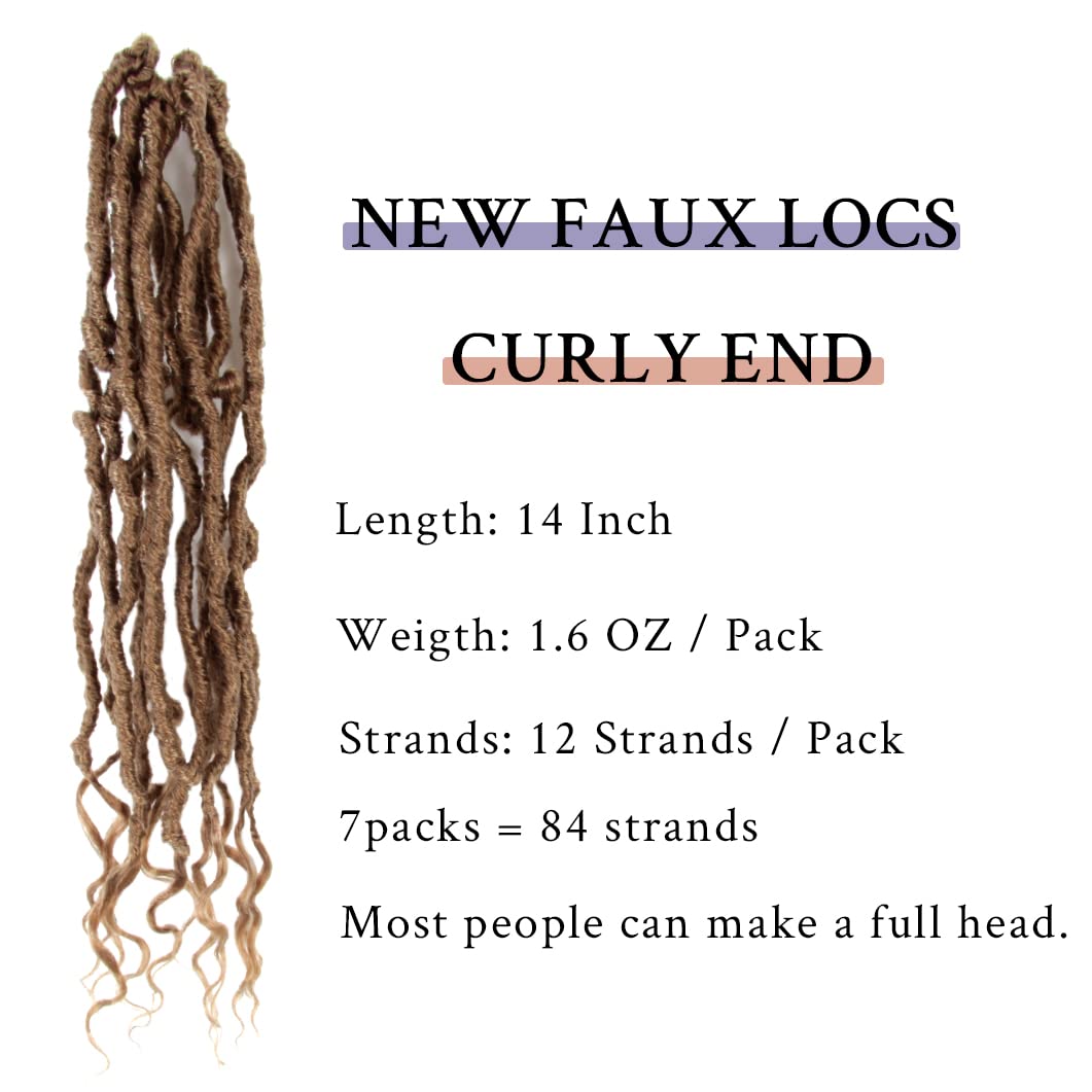 BOHOBABE 14 Inch New Faux Locs With Curly End 6 Packs Soft Locs Crochet Hair Short Natural Crochet Braids (6Packs,27#)