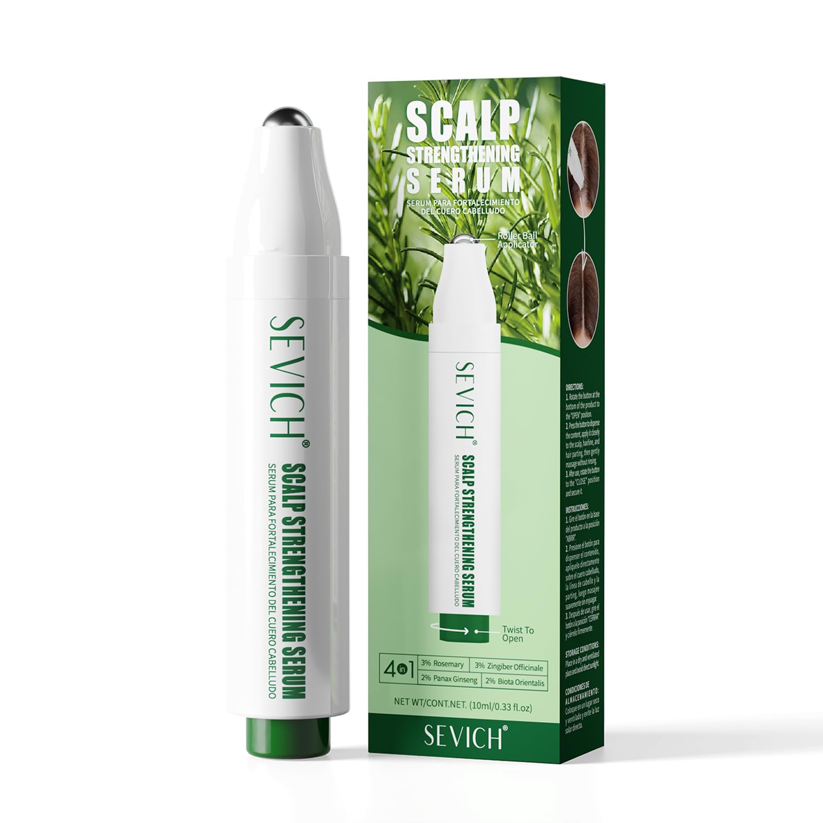 SEVICH Hair Growth Serum Roll On3% Rosemary Oil,3% Ginger Extract,PlantPowered Scalp Serum for Thinning Hair, Hairline & Eyebr