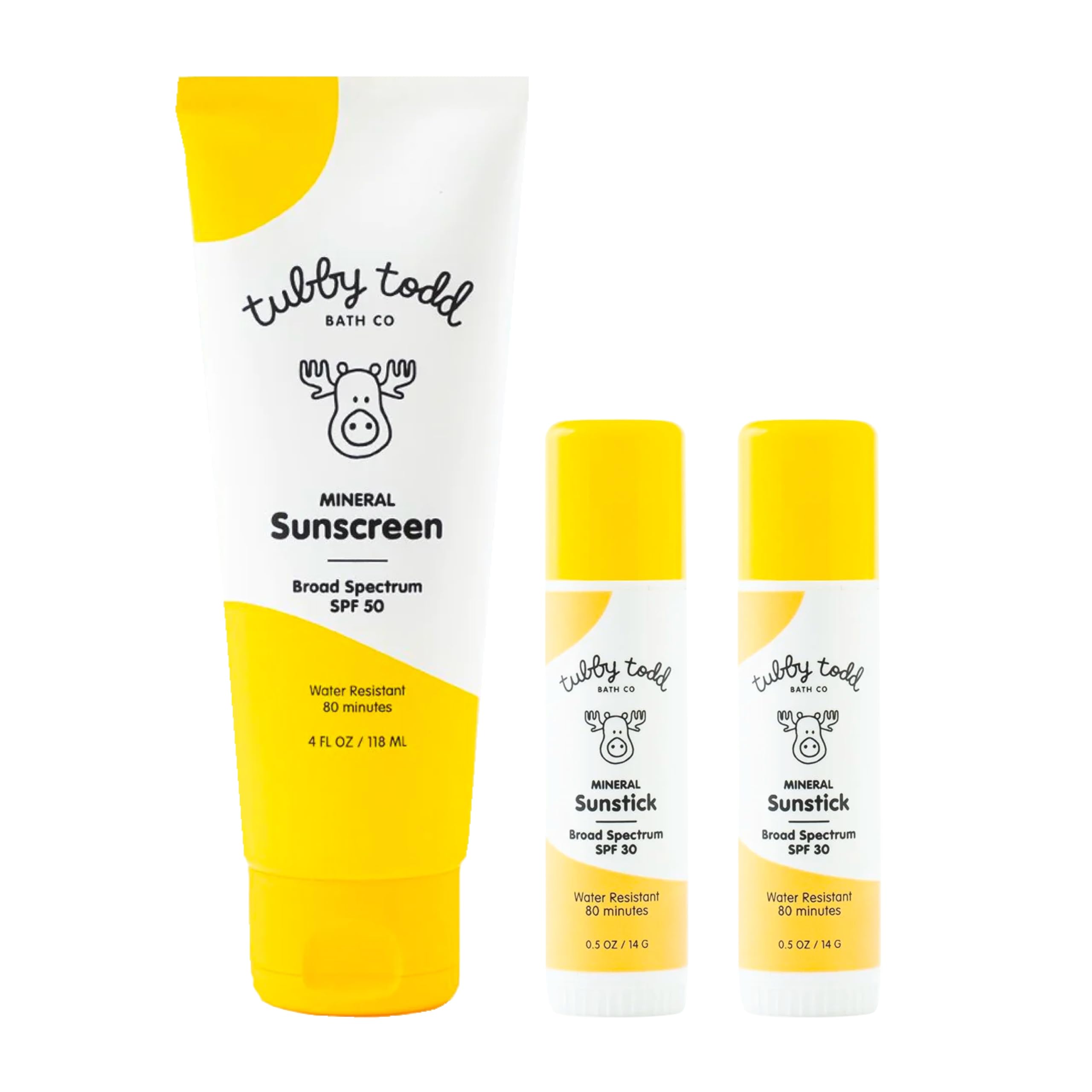 Tubby Todd Face and Body Mineral Sunscreen Kit for Baby, Toddler and Kids - Sunscreen 4 Fl Oz and Sunstick 0.5 Oz Duo Bundle - F