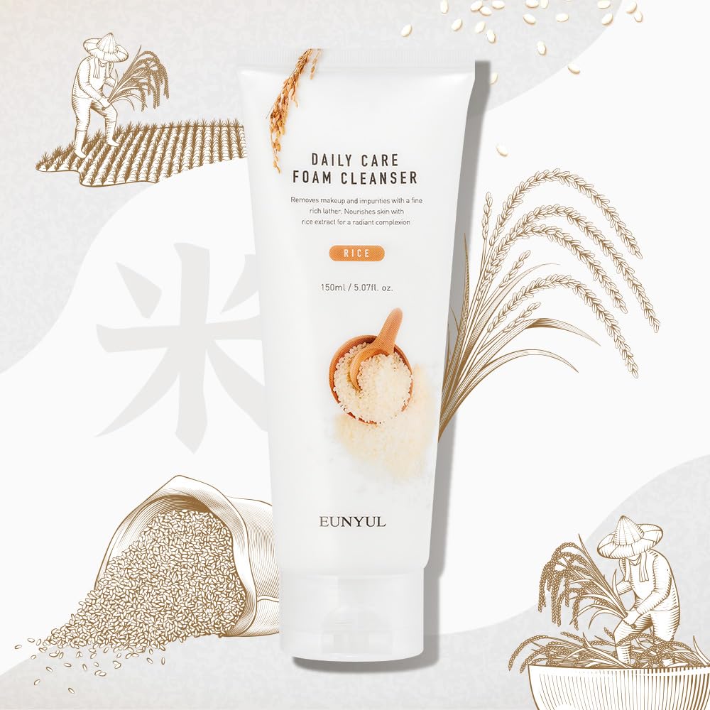 Eunyul Daily Care Rice Foam Cleanser 5.07 Fl. Oz. / 150Ml Korean Skincare Face Wash With Rice Water Face Cleanser